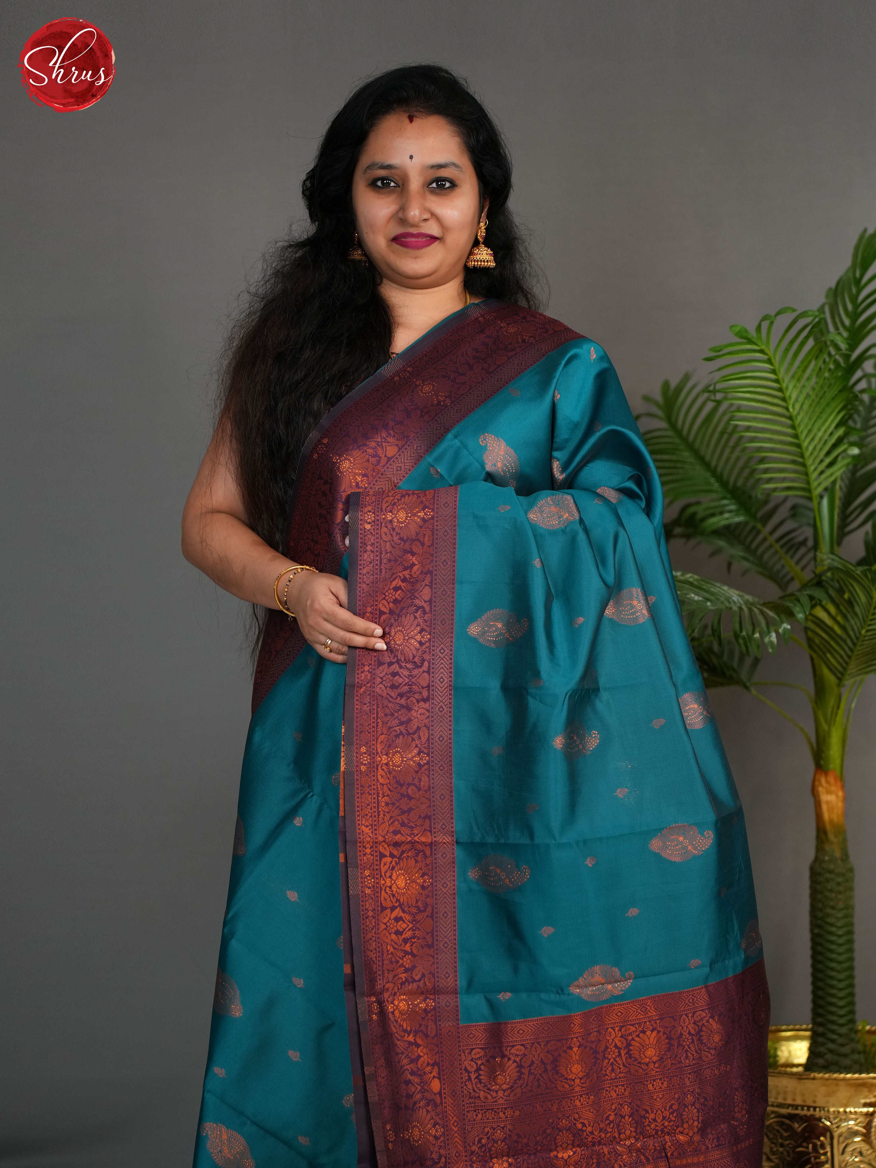 Green And Purple-Semi kanchipuram Saree - Shop on ShrusEternity.com
