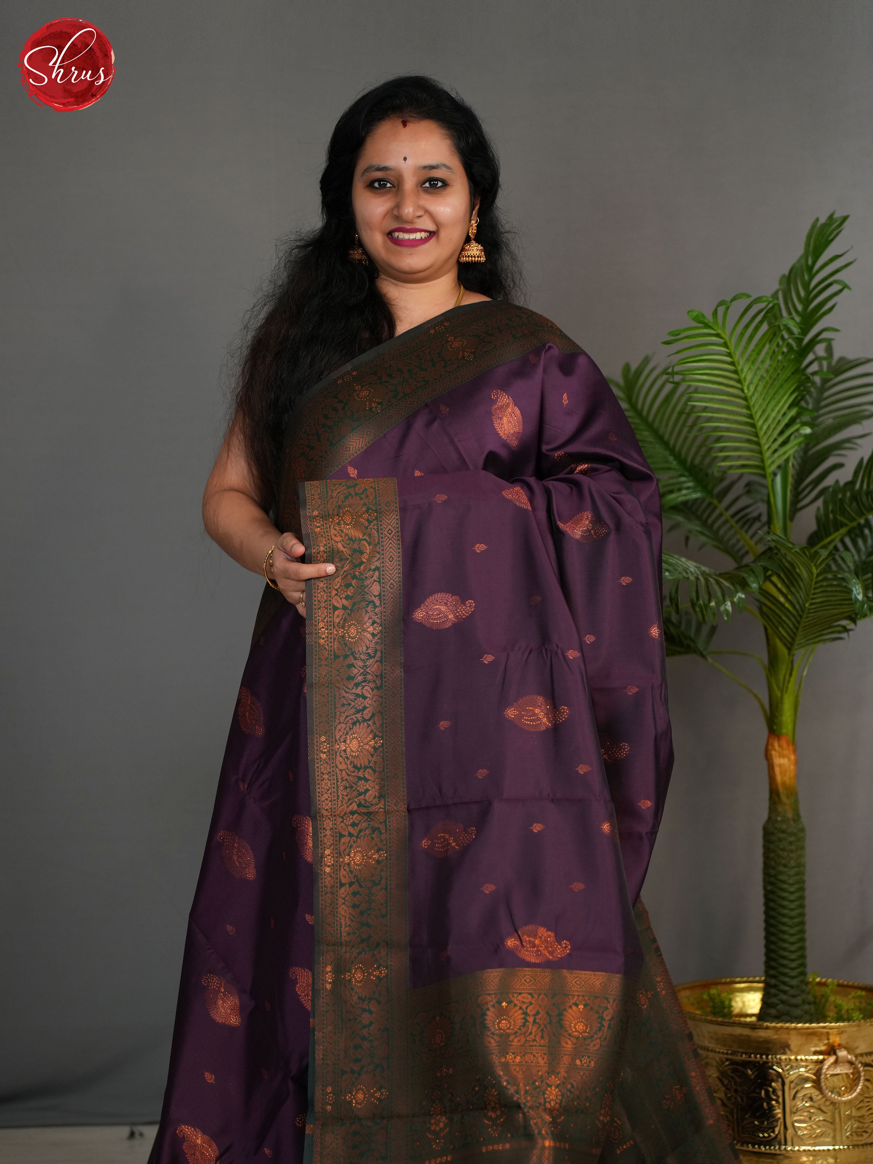 Purple & Green -Semi Kanchipuram Saree - Shop on ShrusEternity.com