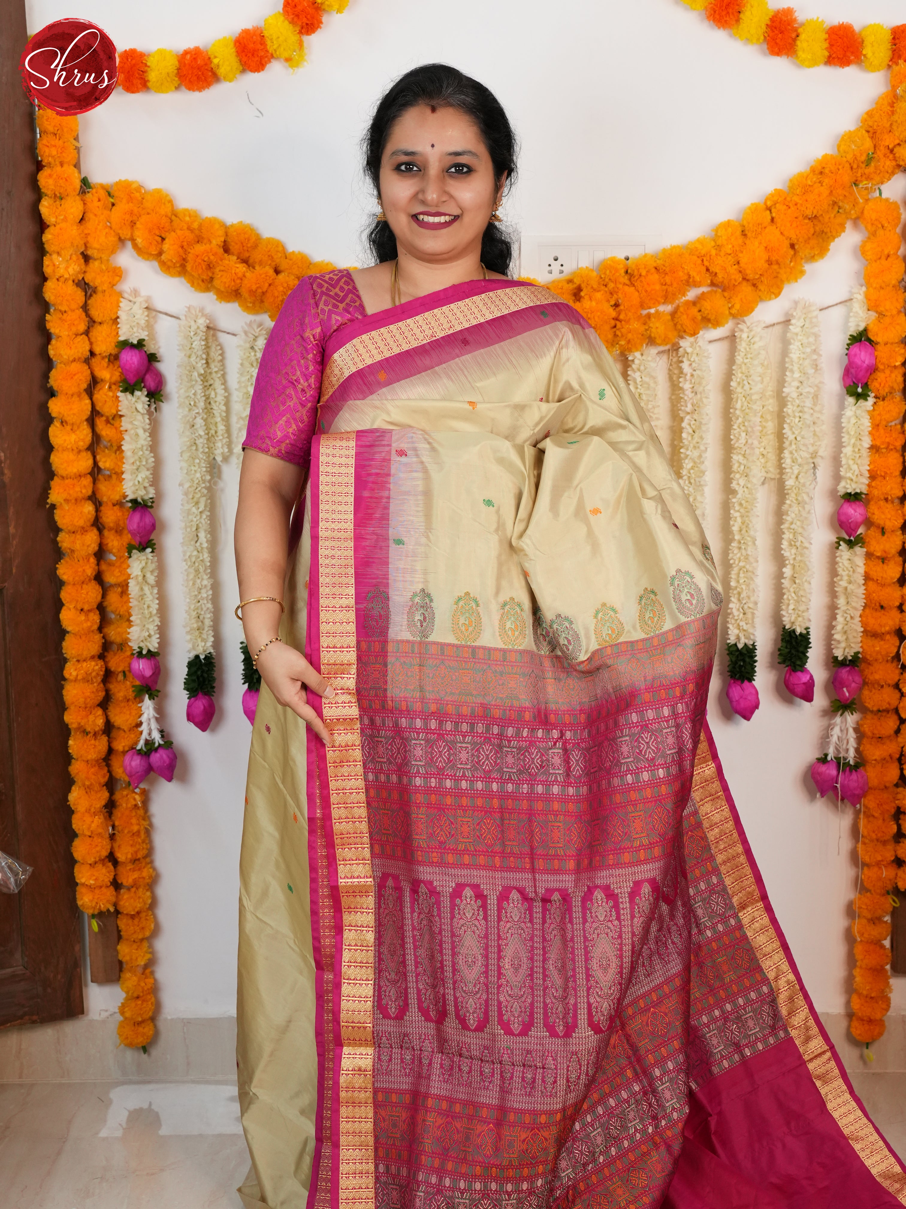 Grey & Pink - Odisha Sambalpuri Silk Saree - Shop on ShrusEternity.com