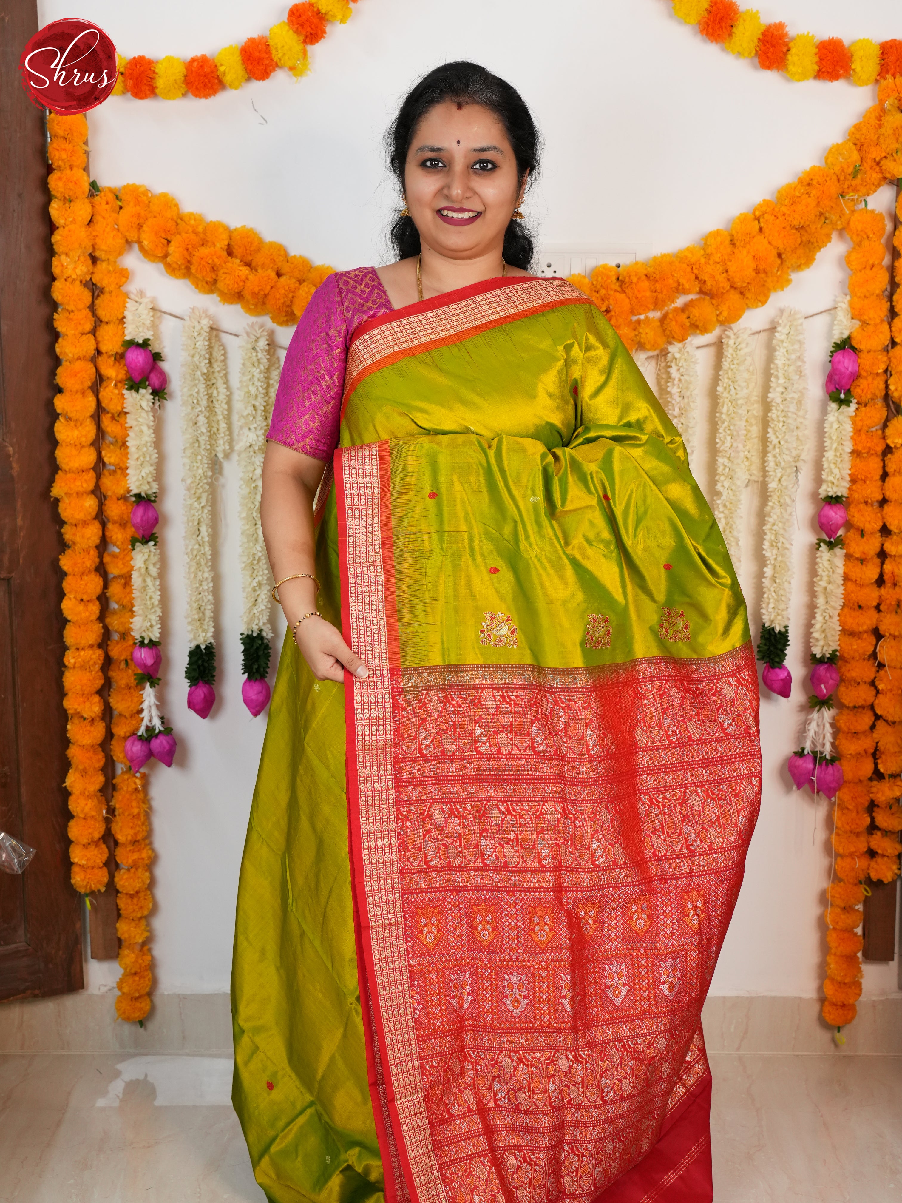 Green & Red - Odisha Sambalpuri Silk Saree - Shop on ShrusEternity.com