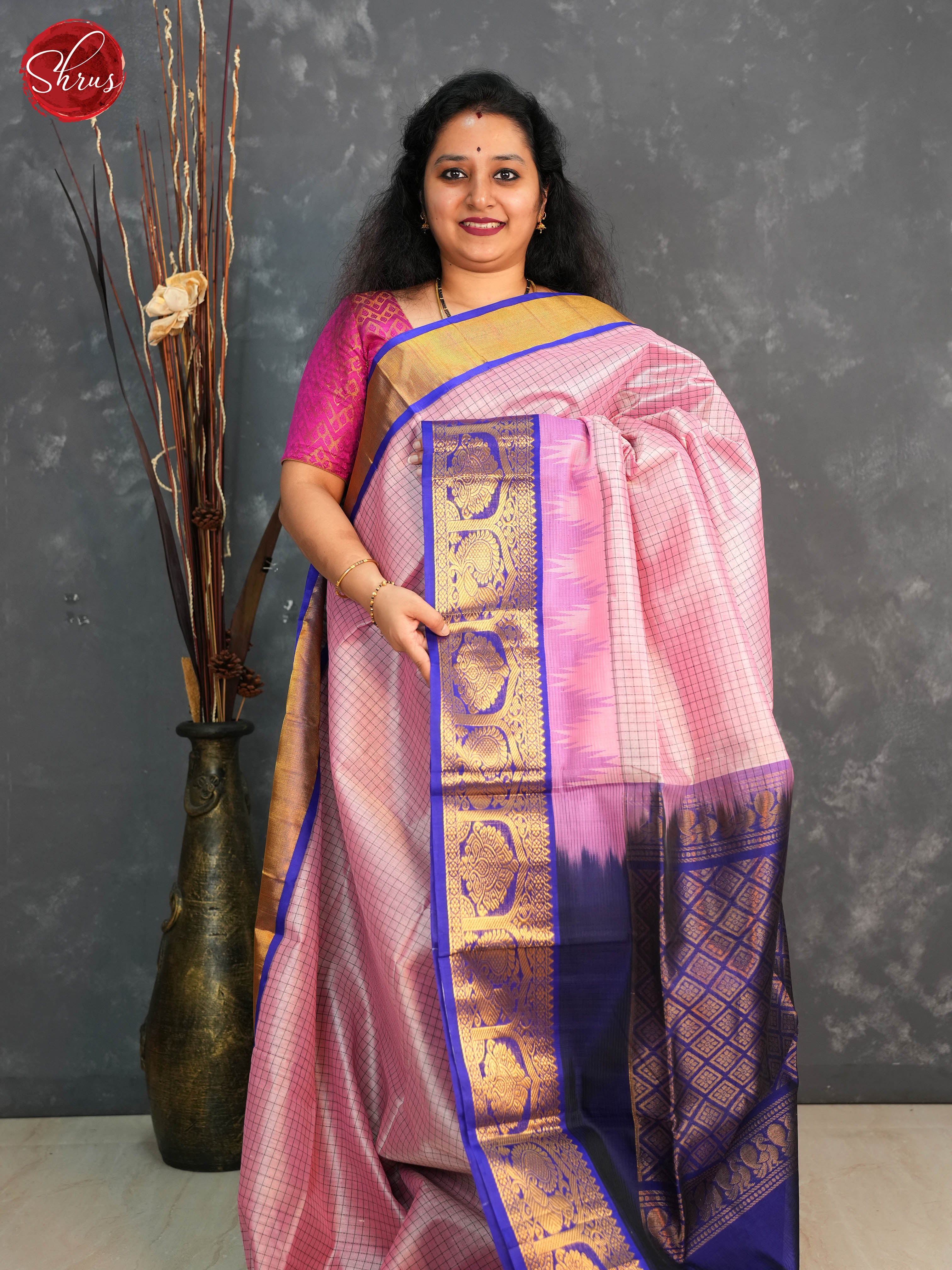 Pink and Blue - Silk Cotton Saree - Shop on ShrusEternity.com