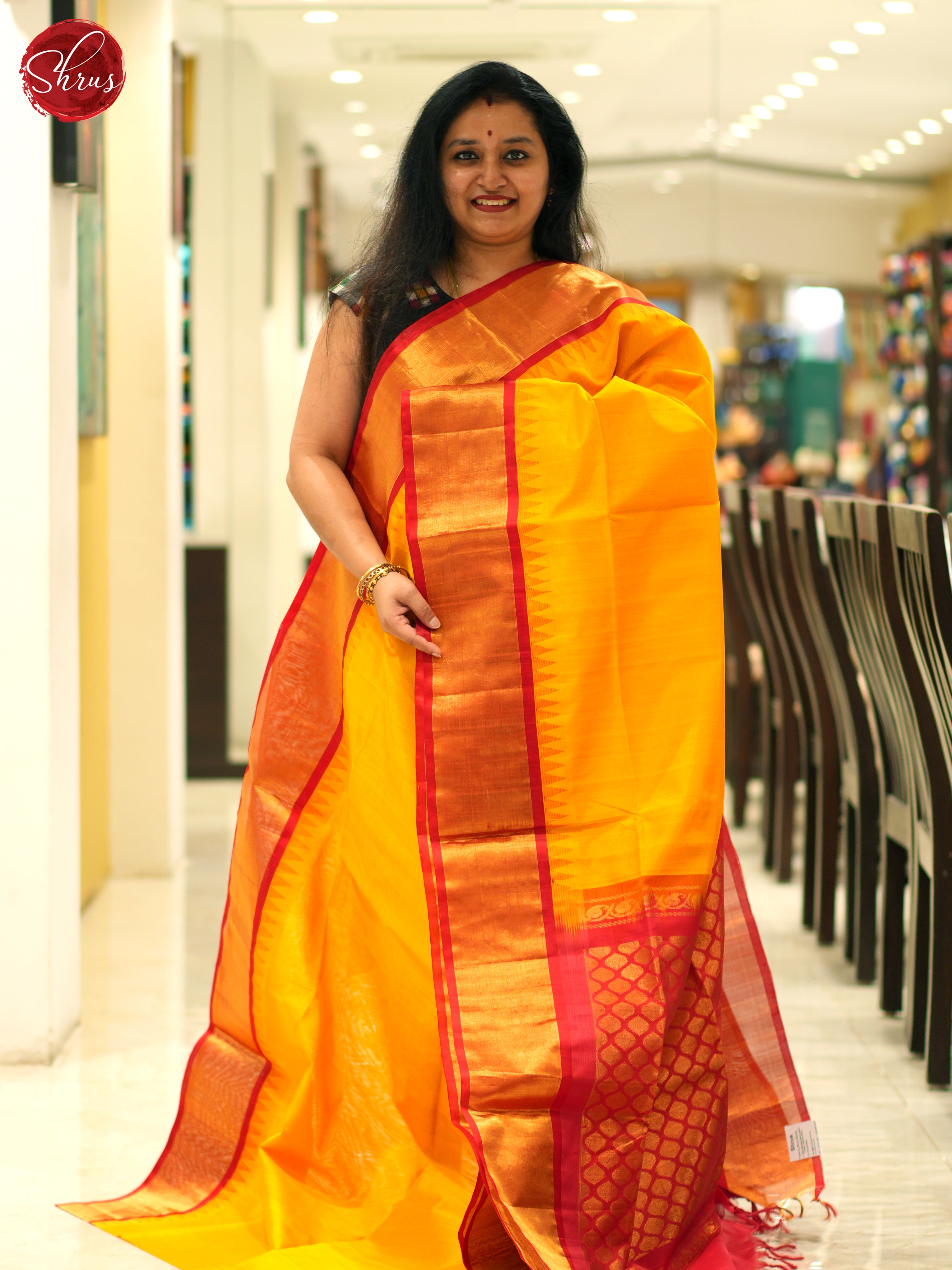 Yellow and red- Silk Cotton Saree - Shop on ShrusEternity.com