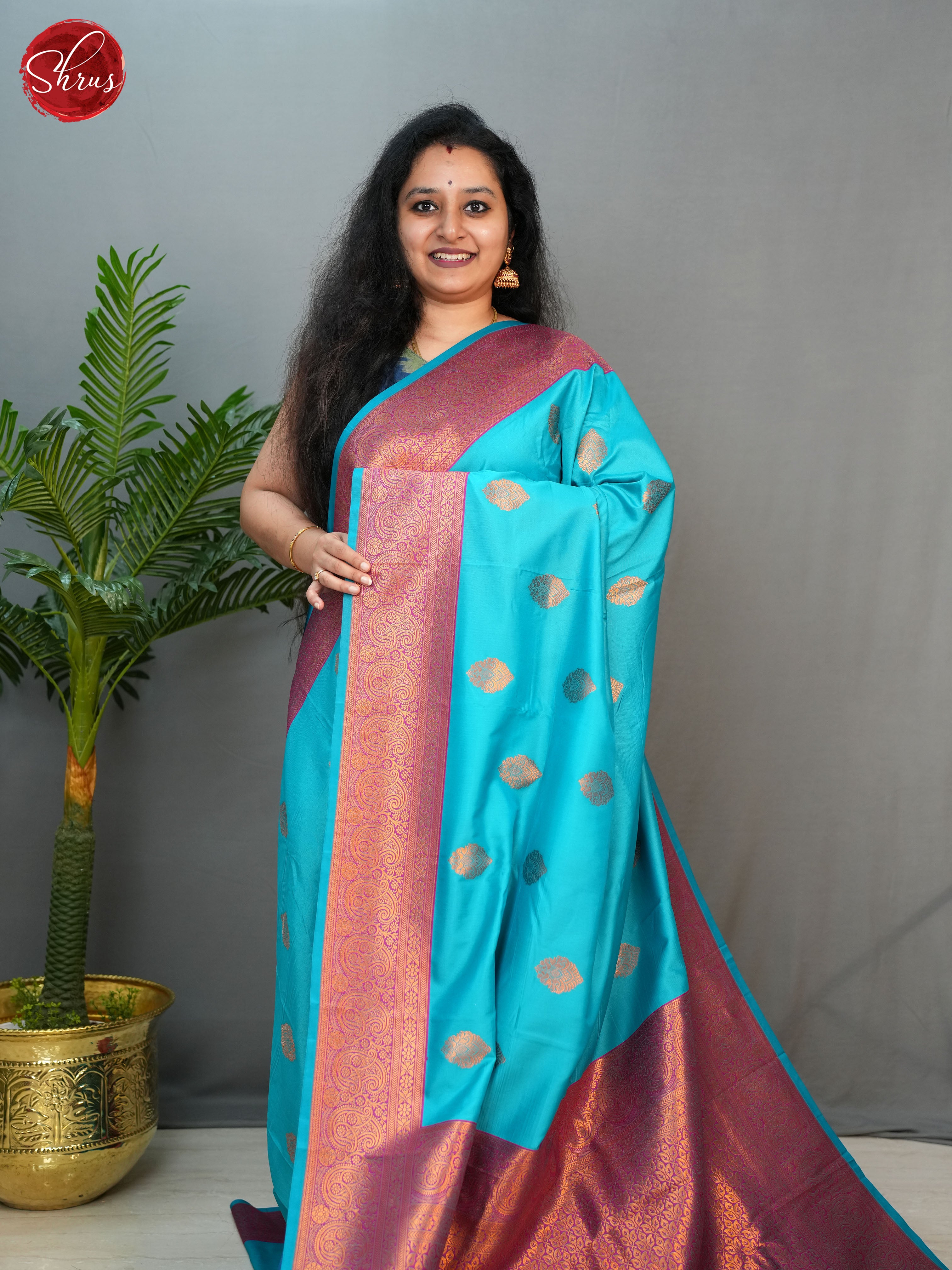 Blue & Purple - Semi kanchipuram saree - Shop on ShrusEternity.com