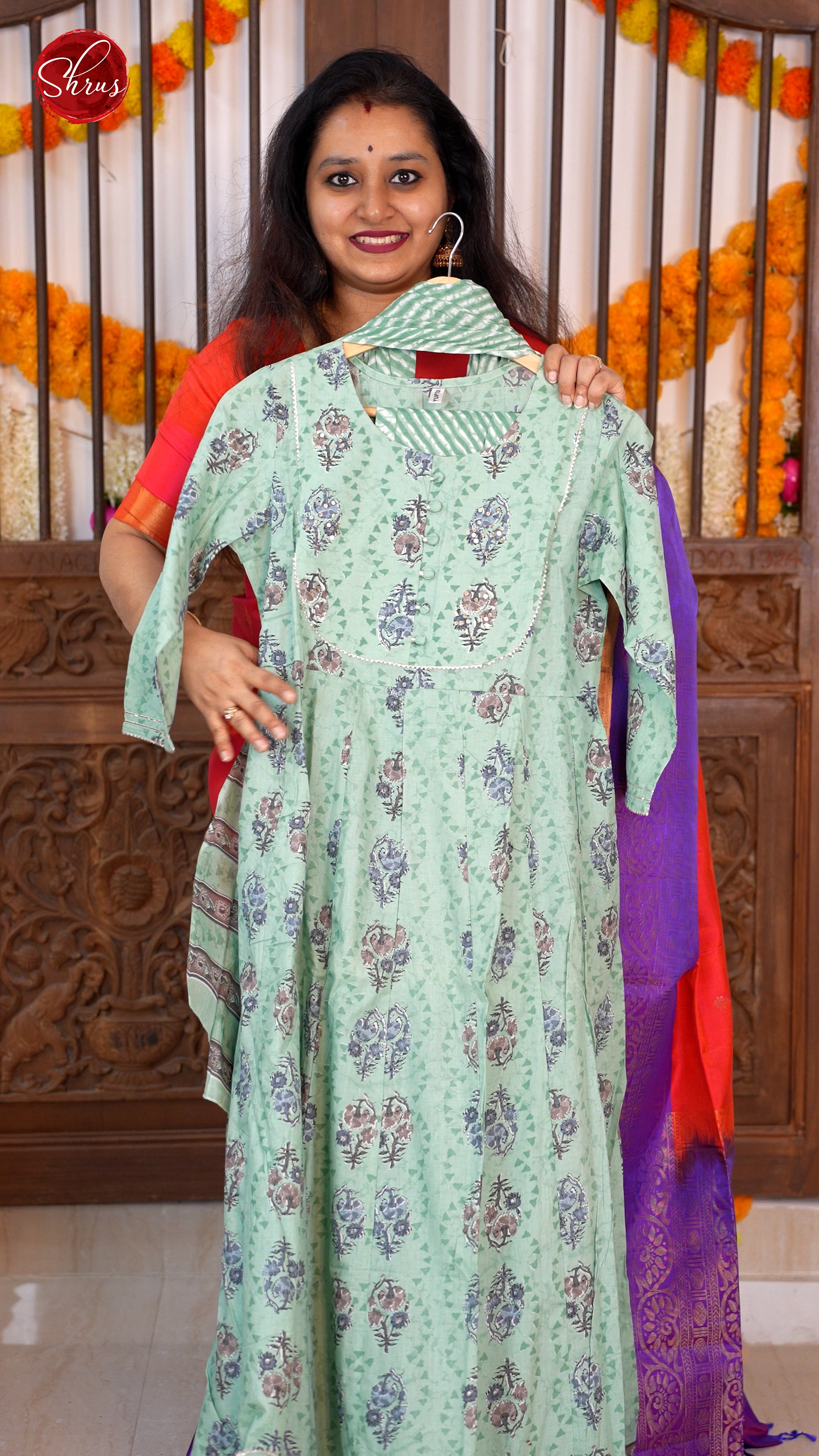 Green - Block printed 3pc Readymade Salwar - Shop on ShrusEternity.com