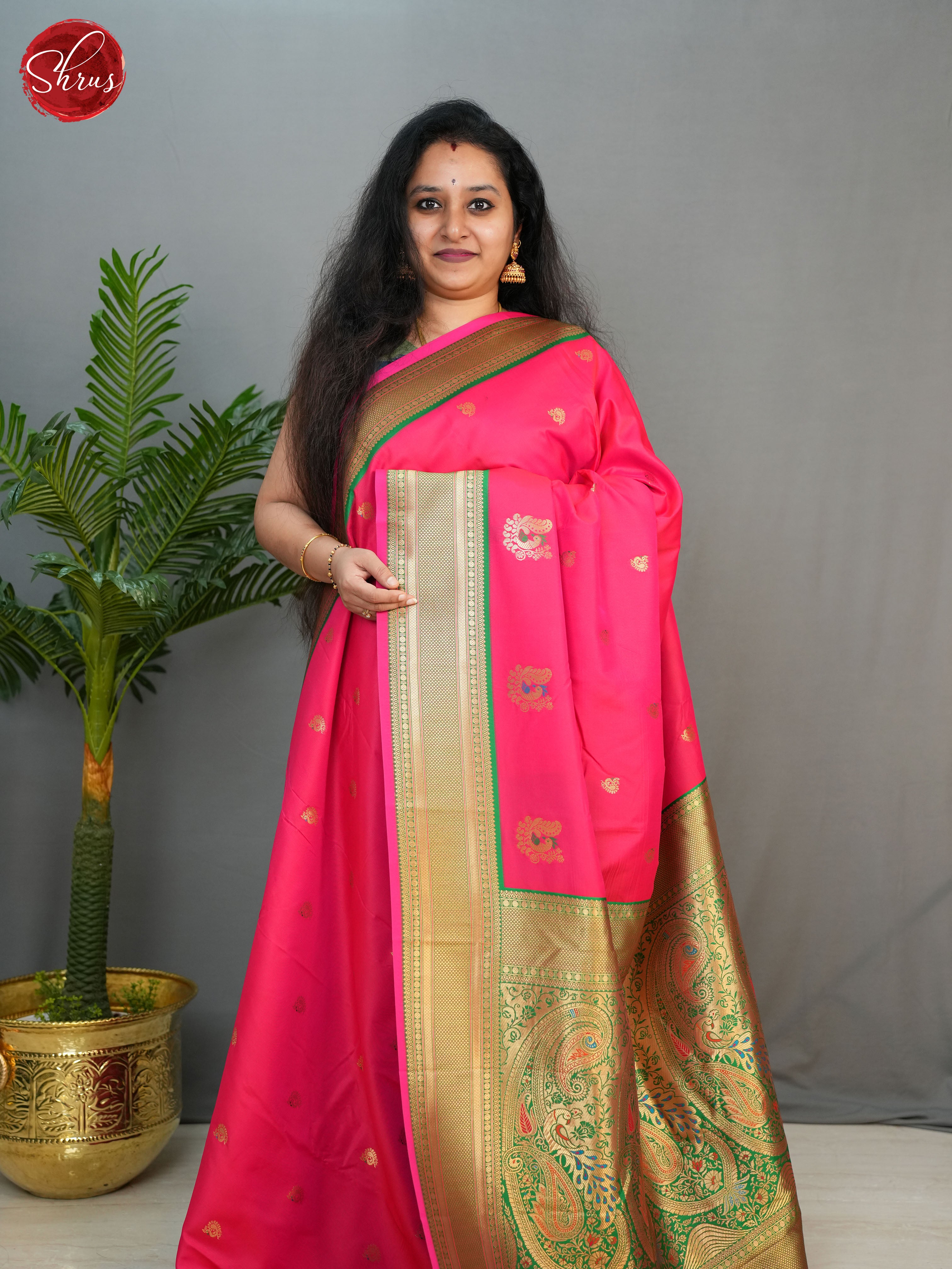 Pink & Green - Semi kanchipuram saree - Shop on ShrusEternity.com