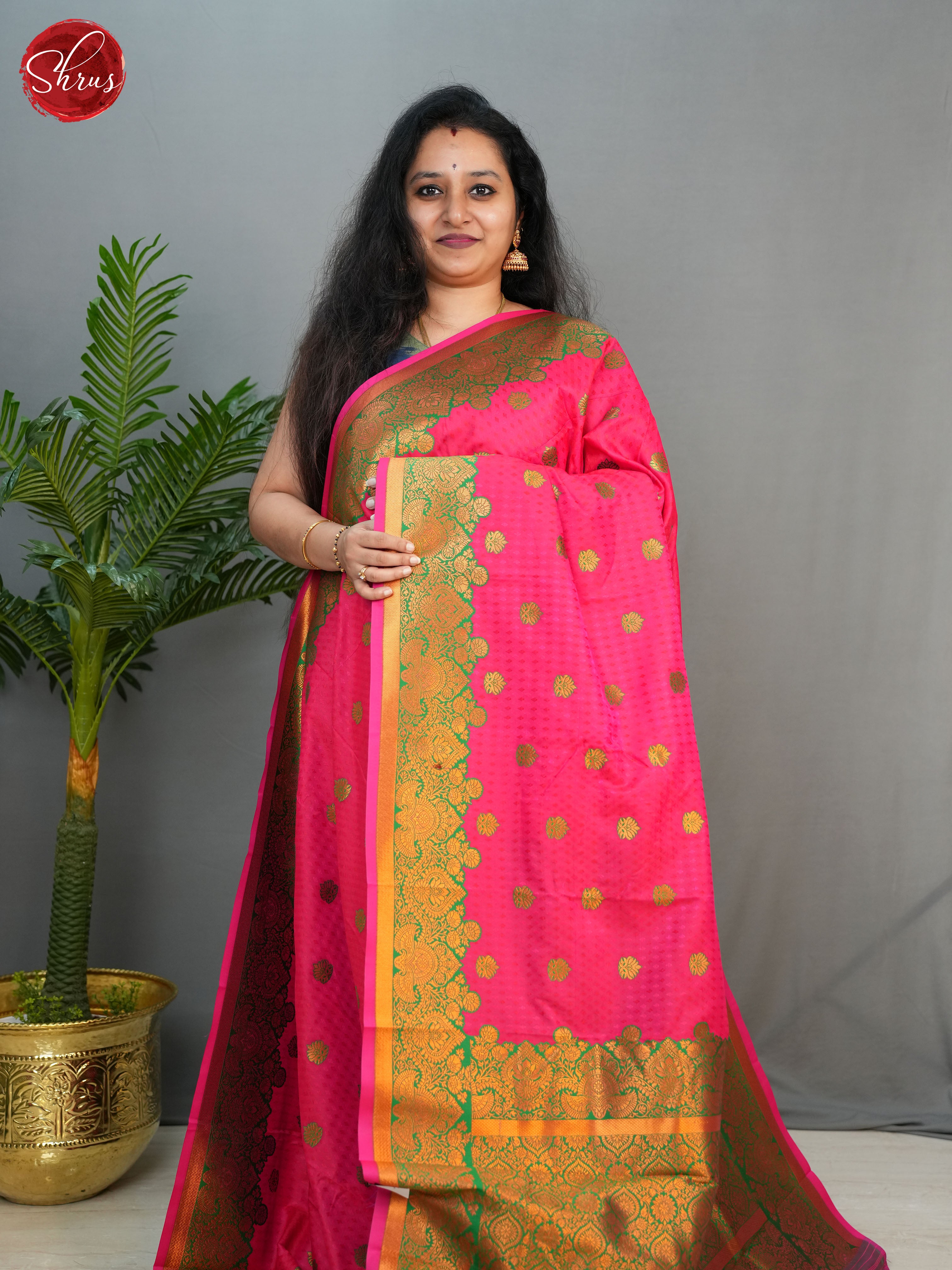Pink & Green - Semi kanchipuram saree - Shop on ShrusEternity.com
