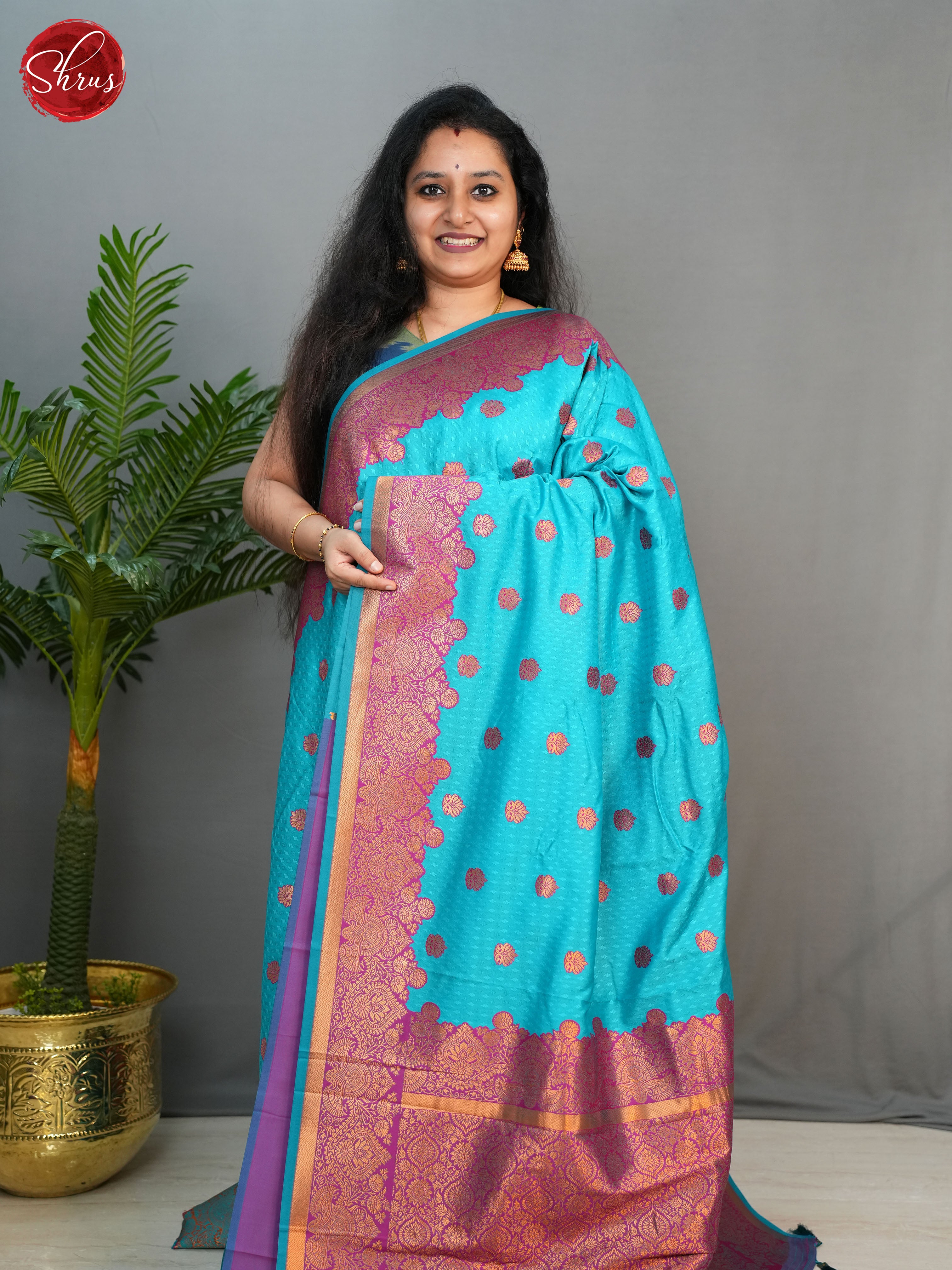 Blue & Purple - Semi kanchipuram saree - Shop on ShrusEternity.com