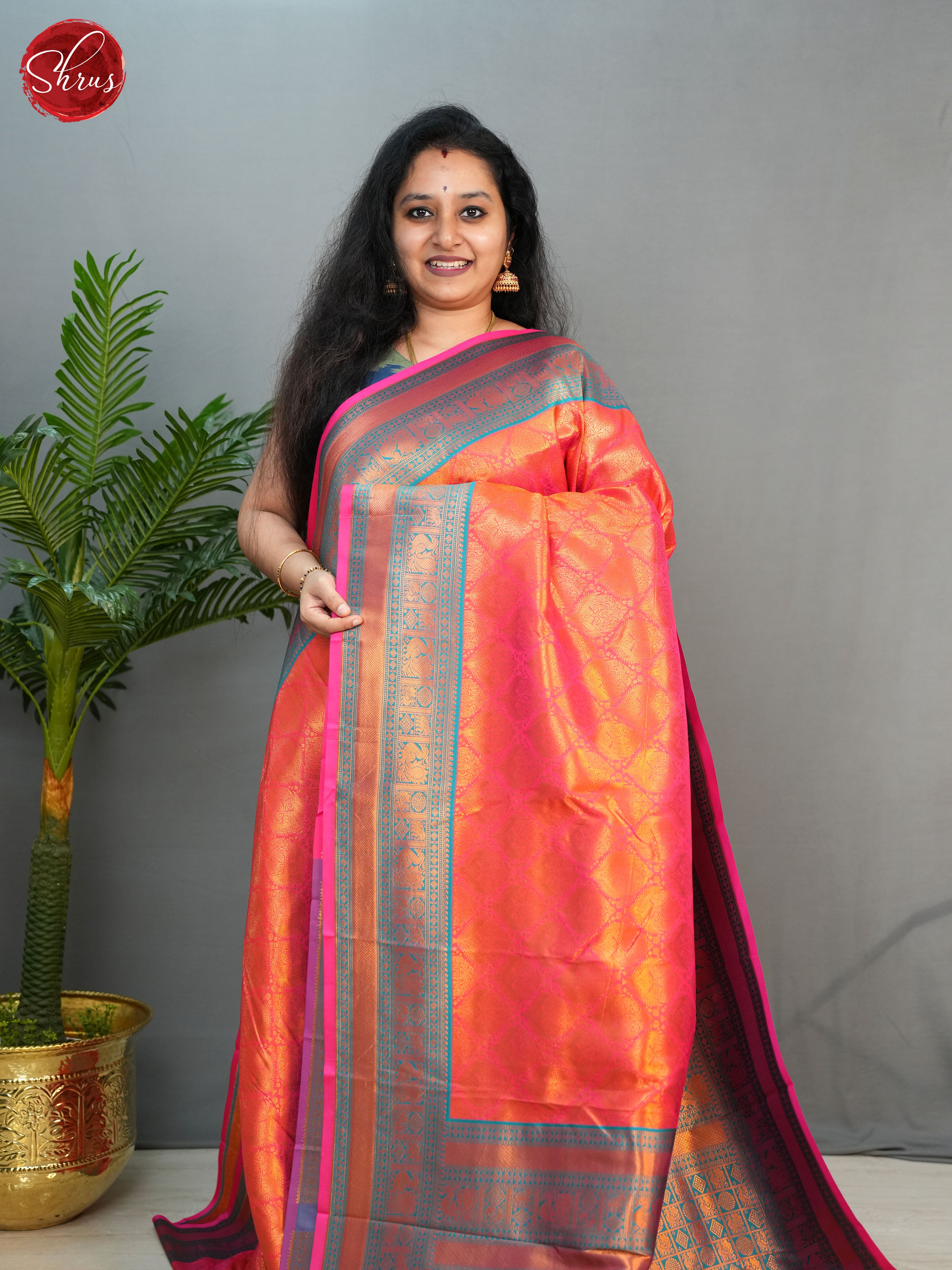 Pink & Purple - Semi Kanchipuram with Zari woven floral motifs brocade on the body & Contrast Zari Border - Shop on ShrusEternity.com
