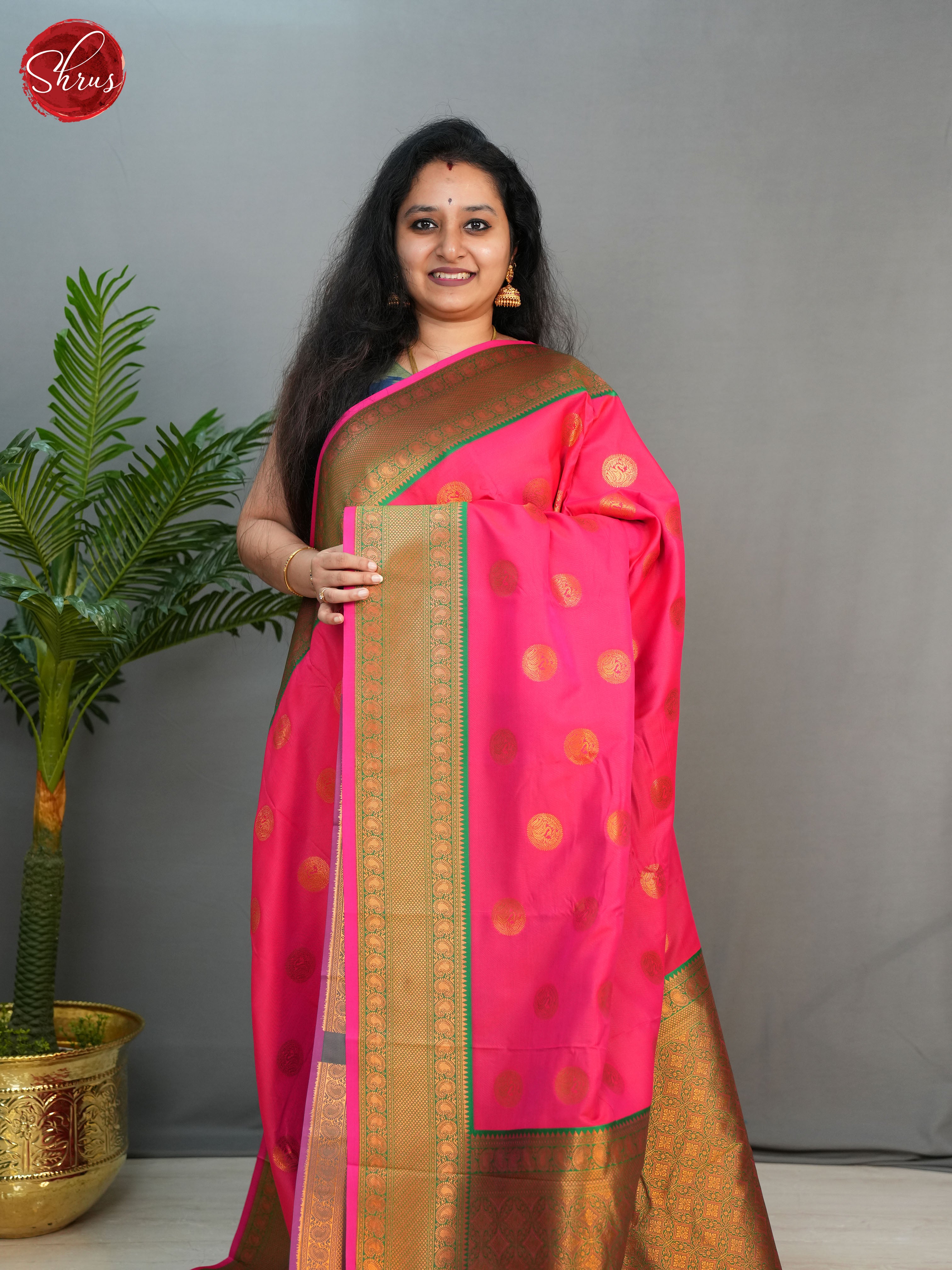 Pink & Green - Semi kanchipuram saree - Shop on ShrusEternity.com