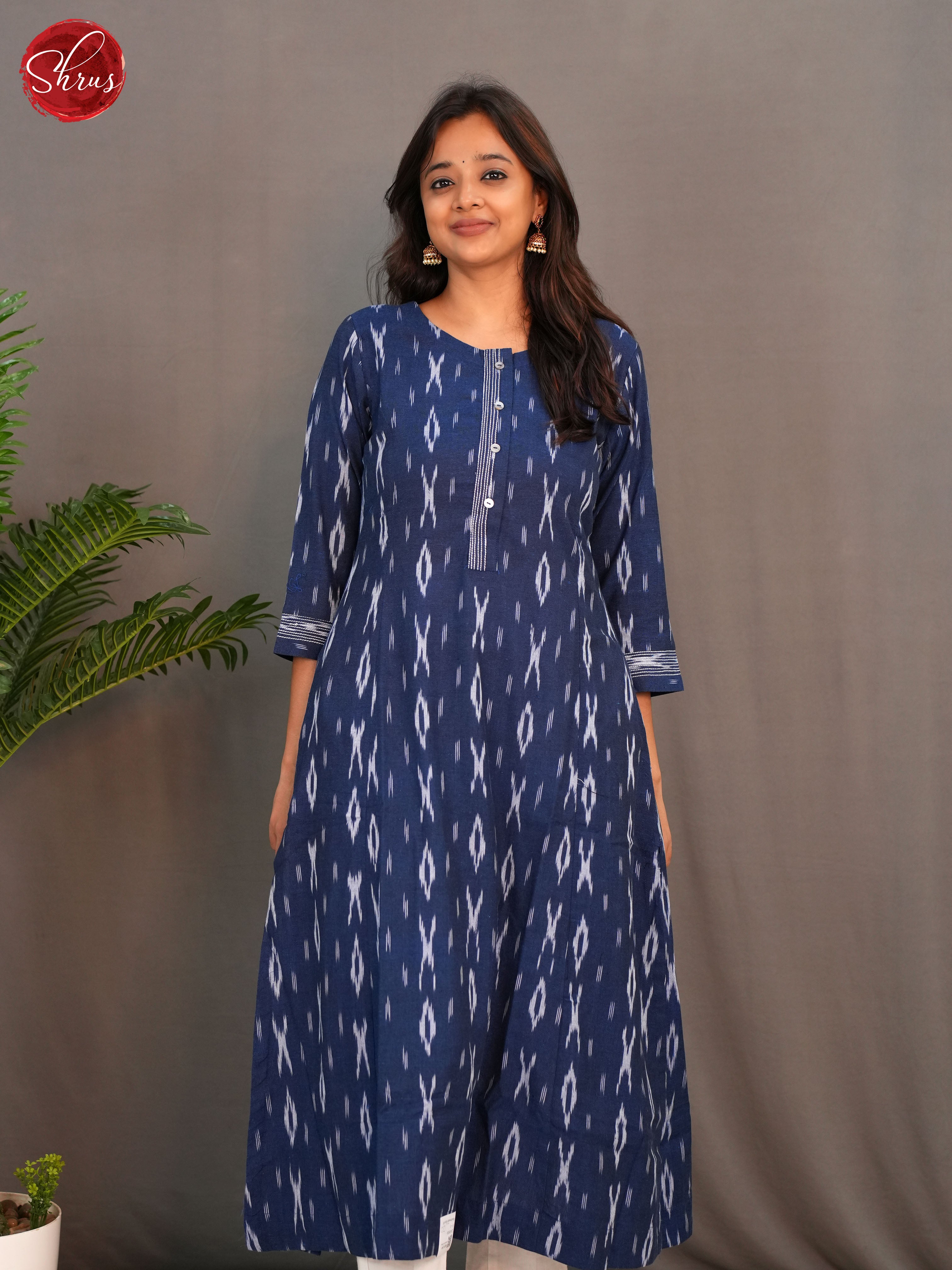 Blue - Ikkat printed Readymade Kurti - Shop on ShrusEternity.com