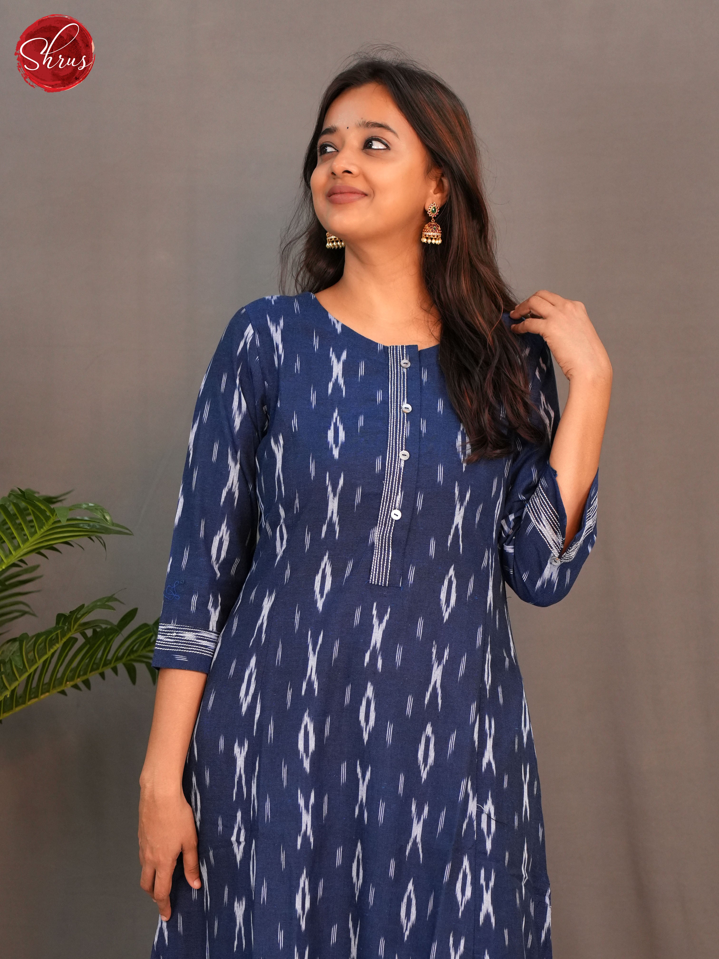 Blue - Ikkat printed Readymade Kurti - Shop on ShrusEternity.com