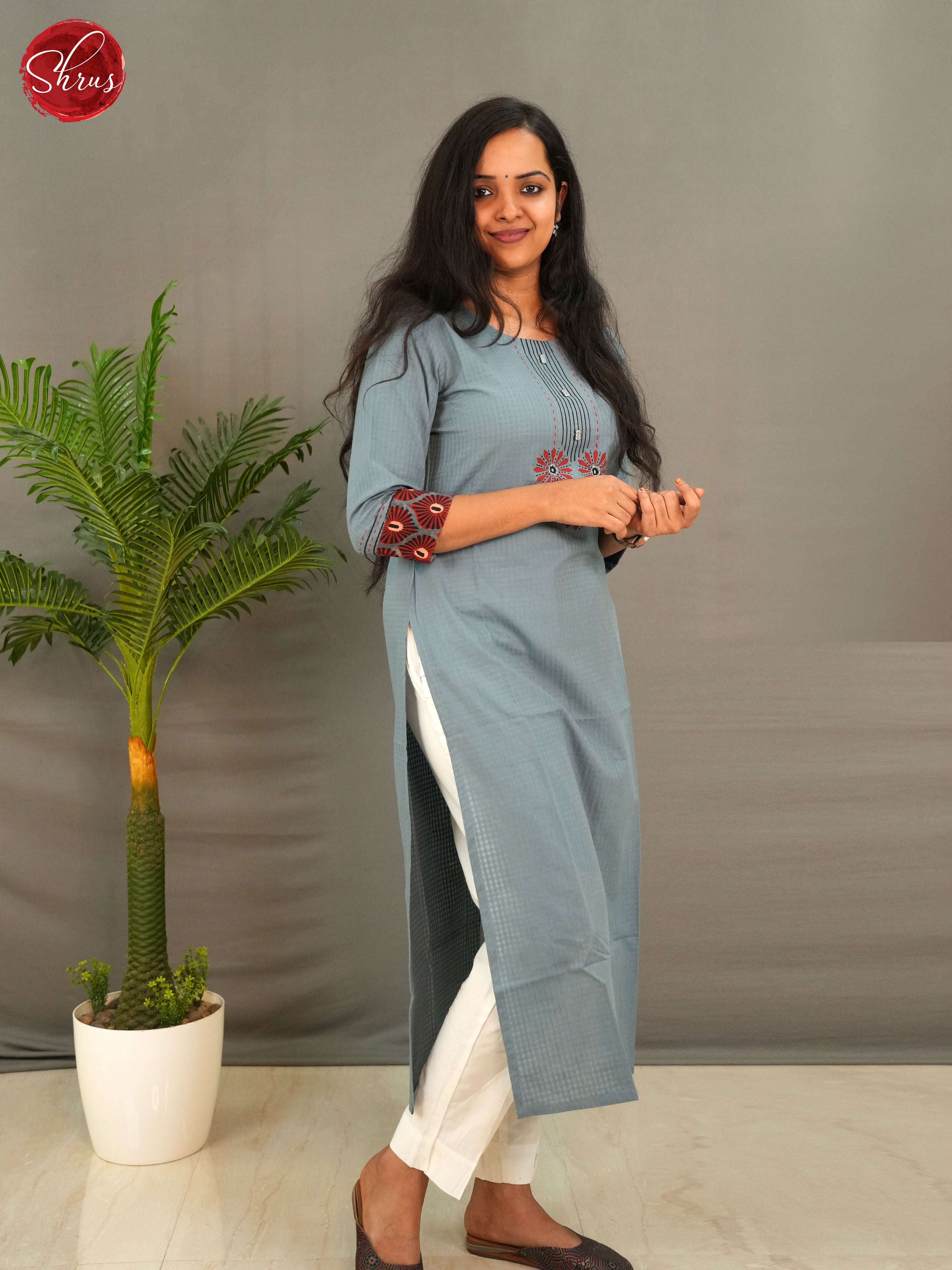 Grey -Embroidery Readymade Kurti - Shop on ShrusEternity.com