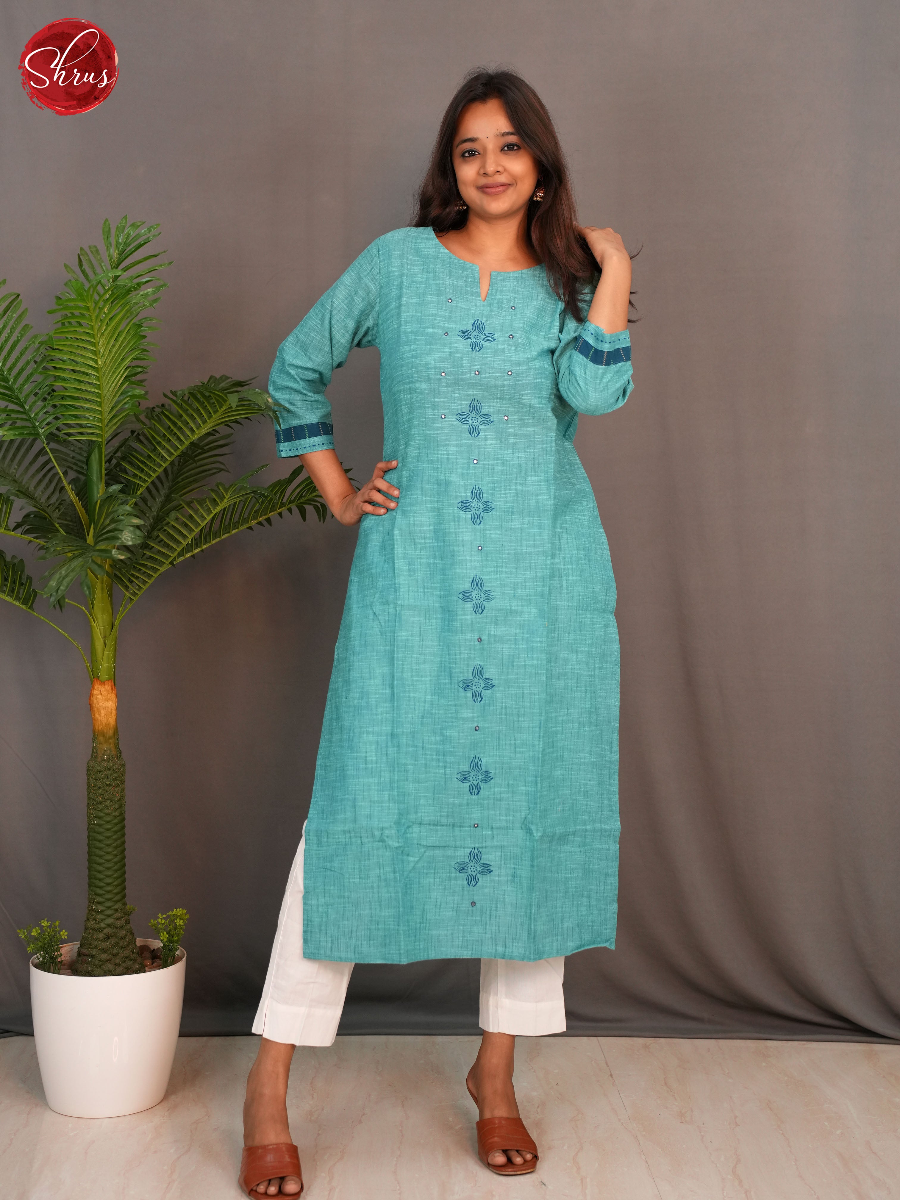 Blue - Embroidery Readymade Kurti - Shop on ShrusEternity.com