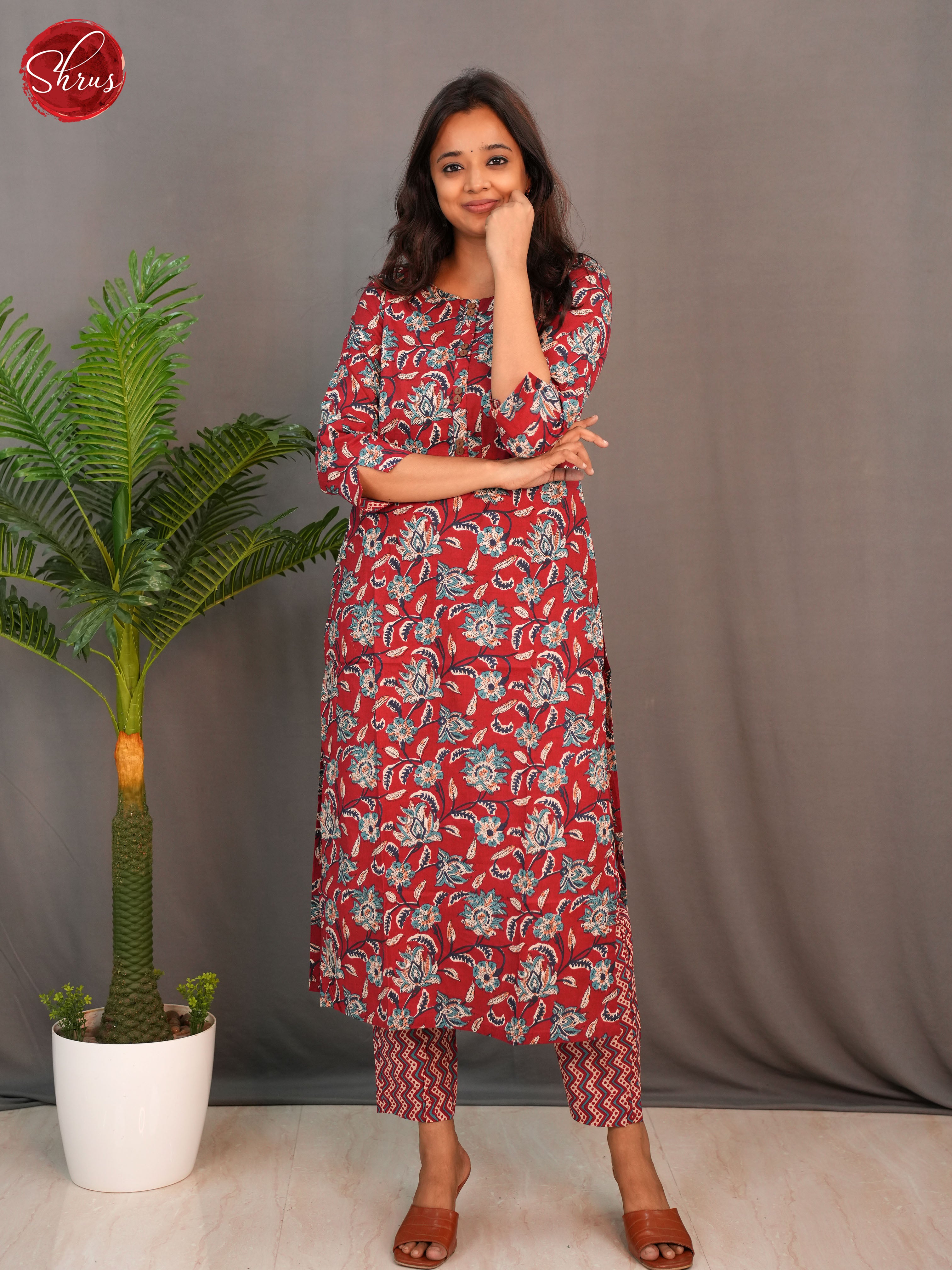 Red - Casual printed 2pc Readymade Salwar - Shop on ShrusEternity.com
