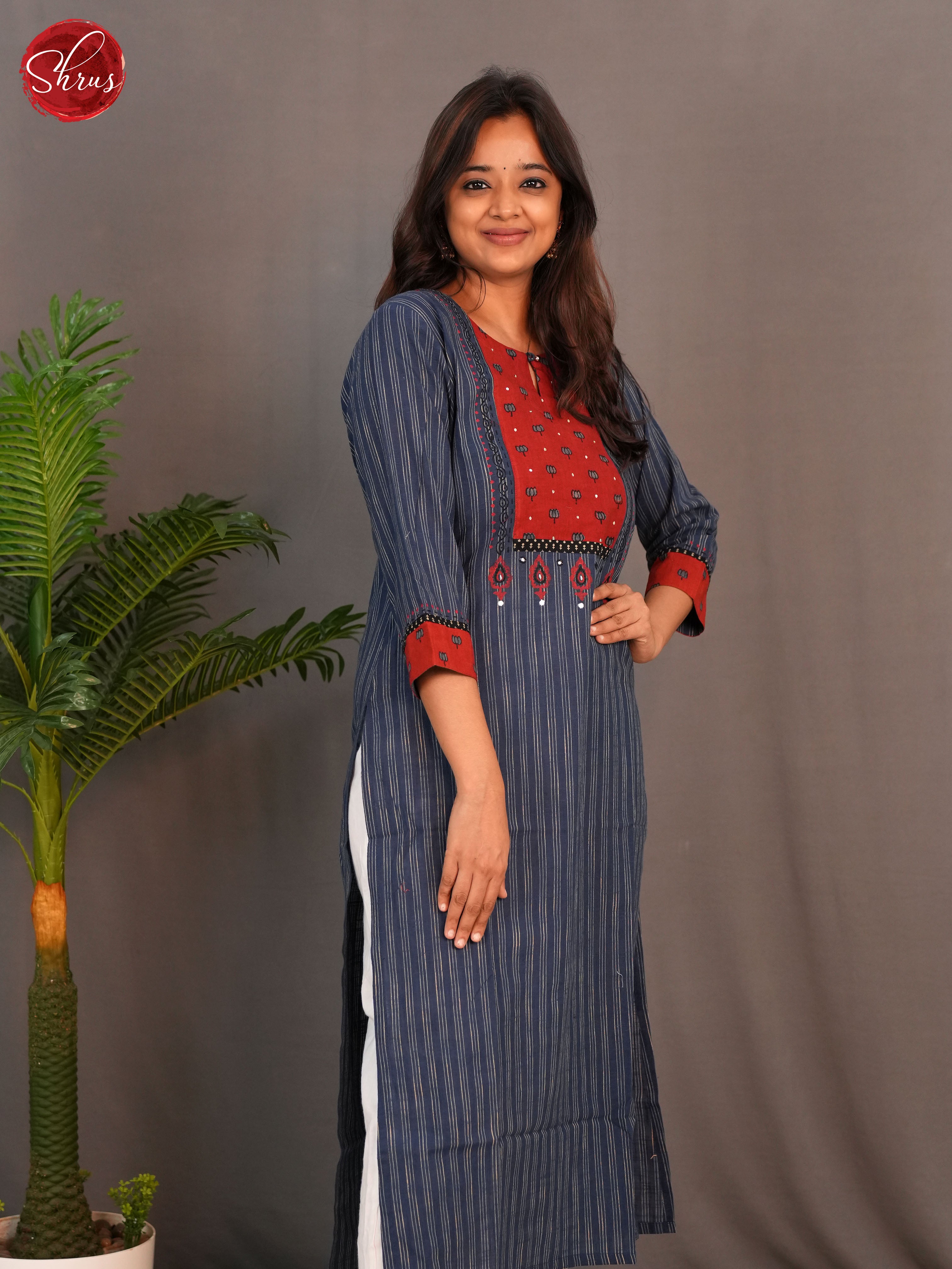 Blue & Red - Readymade Kurti - Shop on ShrusEternity.com