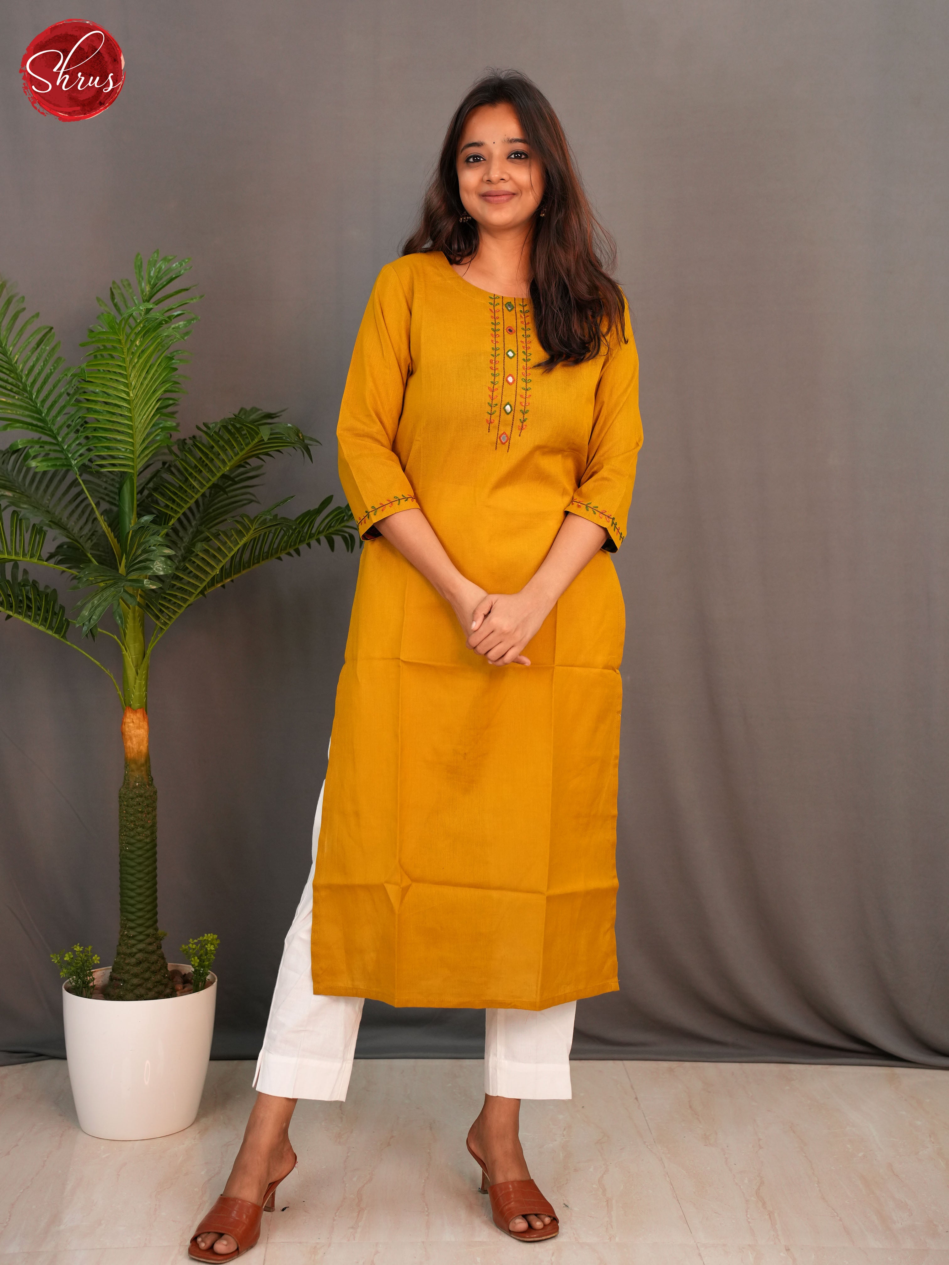 Mustard -Casual Readymade Kurti - Shop on ShrusEternity.com
