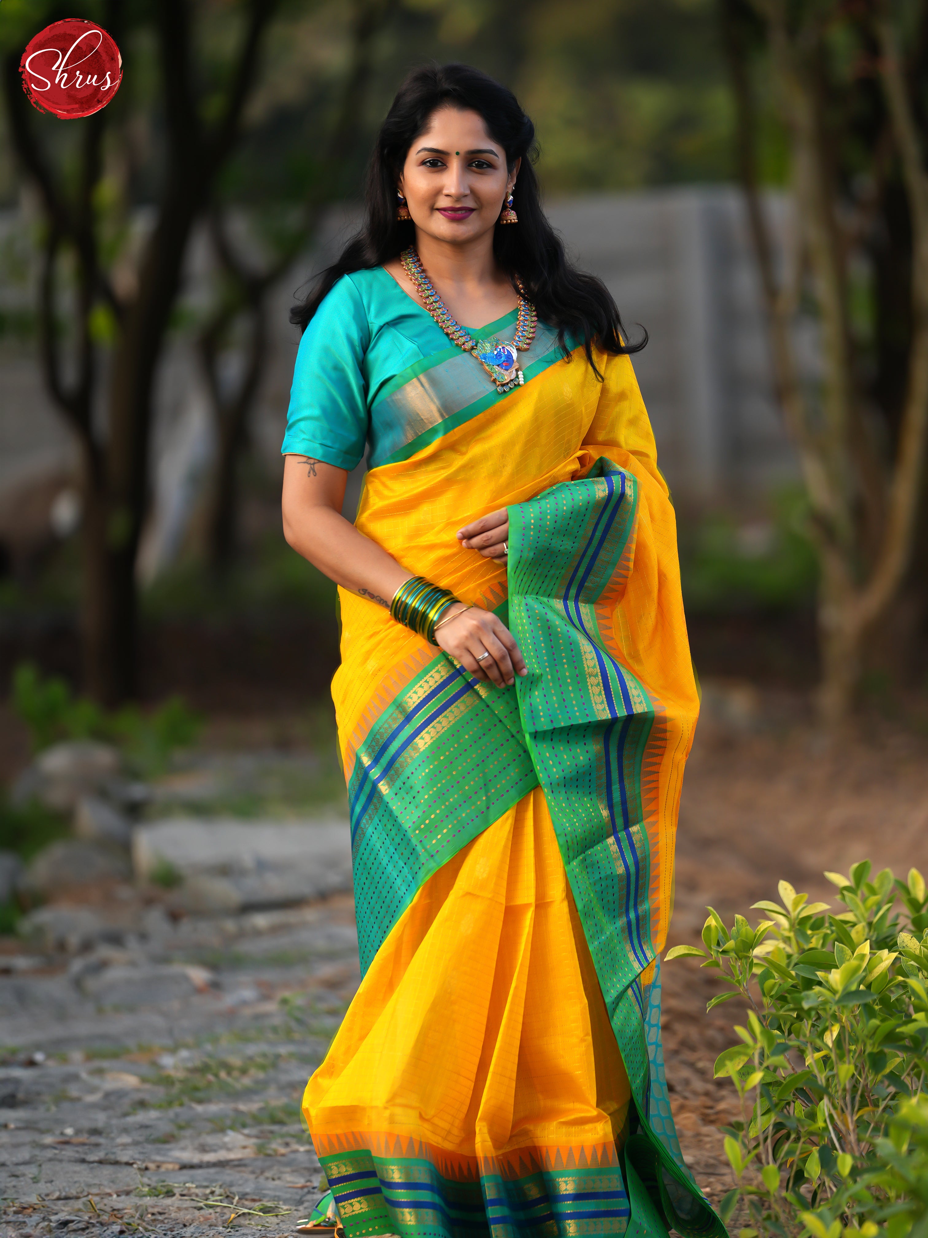 Light Mango Yellow And Green- Silk Cotton saree - Shop on ShrusEternity.com