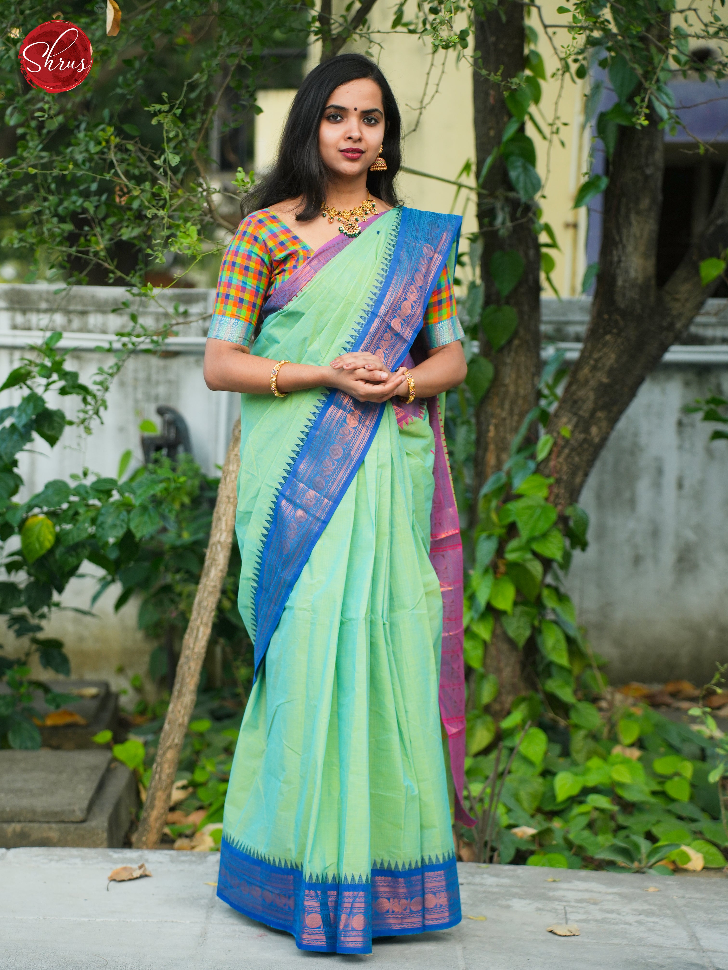 Green And Blue- Chettinad Cotton saree - Shop on ShrusEternity.com