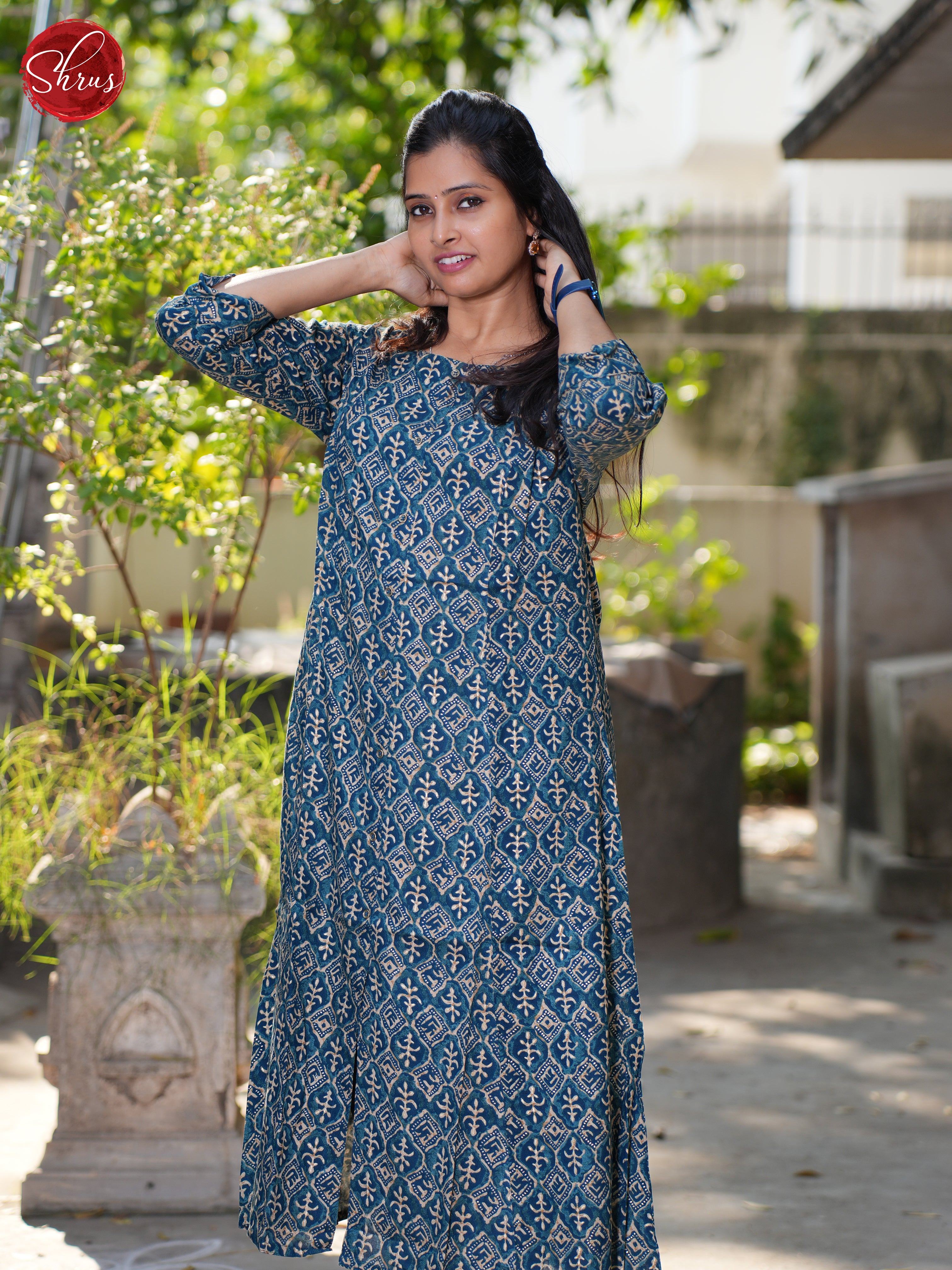 Blue -Casual printed Readymade Kurti - Shop on ShrusEternity.com