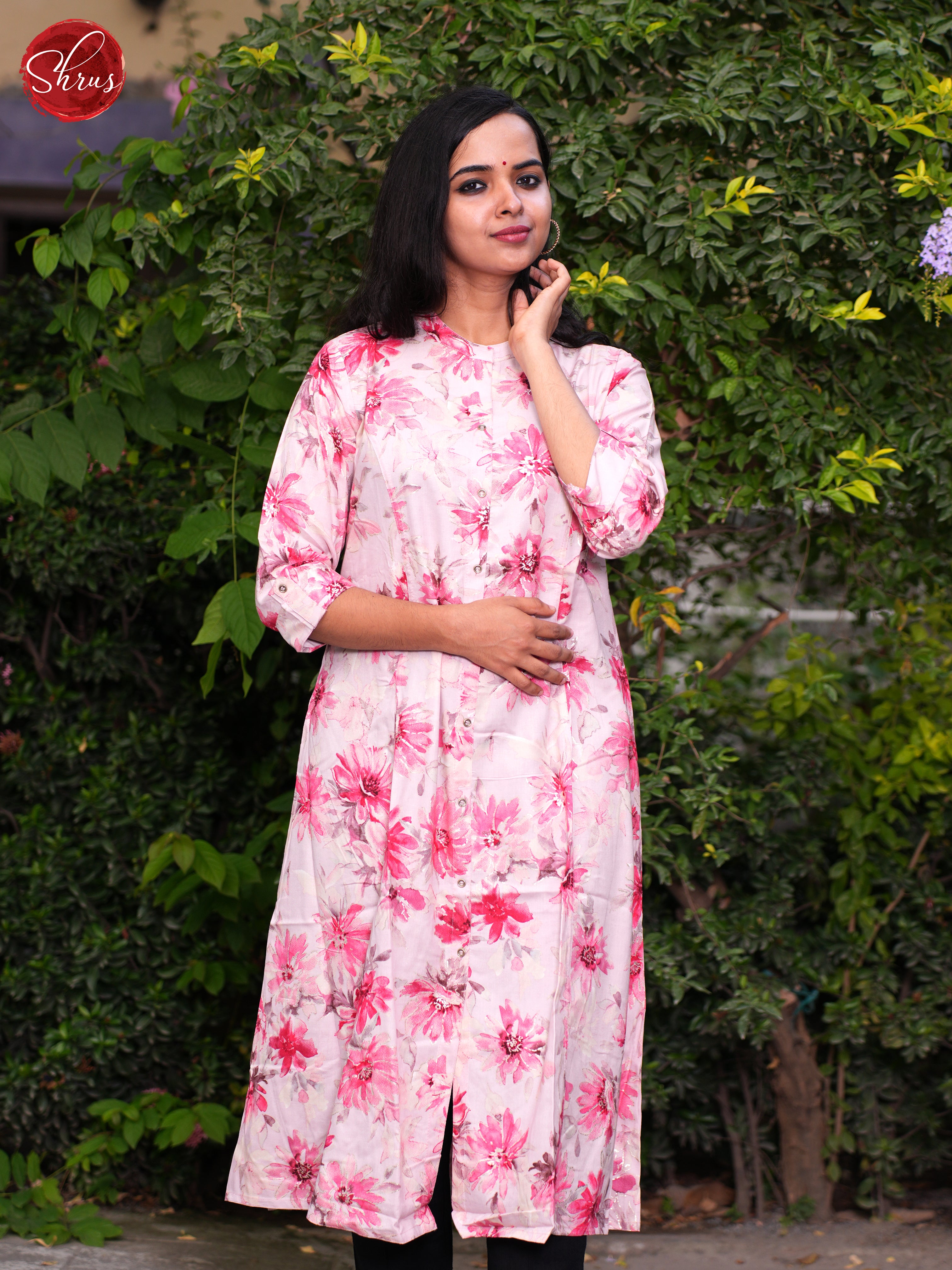 Cream & Pink- Readymade Kurti - Shop on ShrusEternity.com