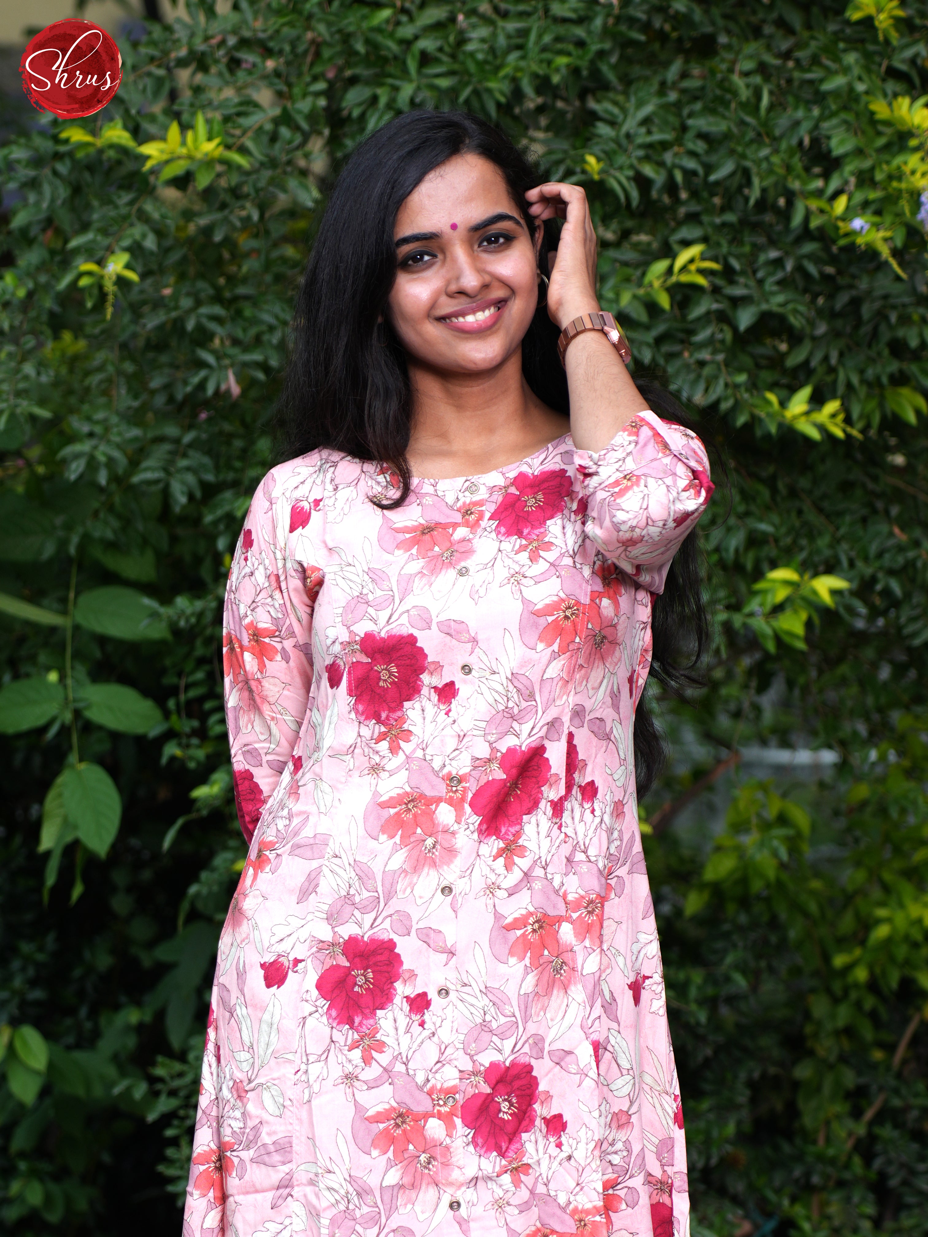 Pink- Floral printed Casual Kurti - Shop on ShrusEternity.com