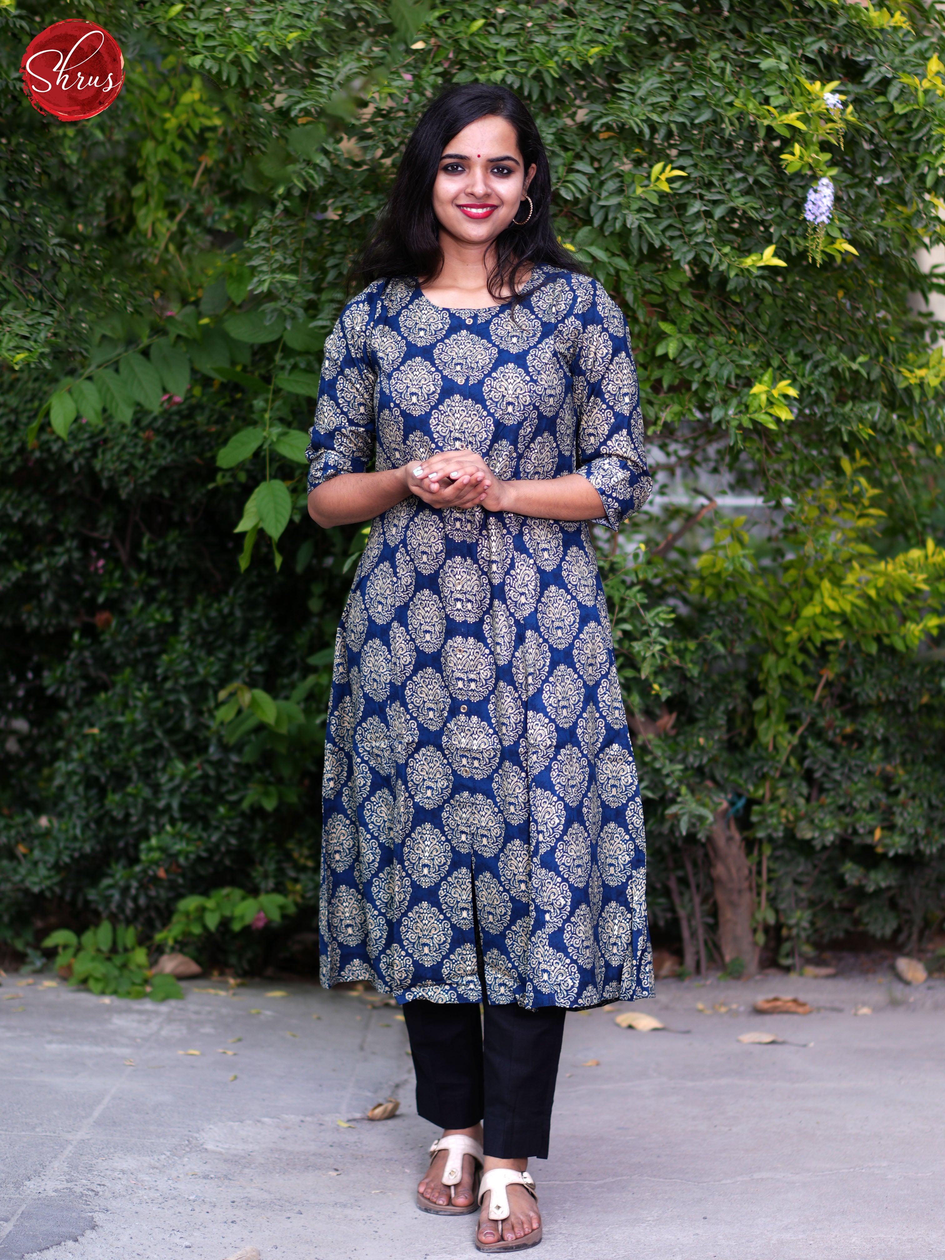Blue - Casual Block printed Readymade kurti - Shop on ShrusEternity.com