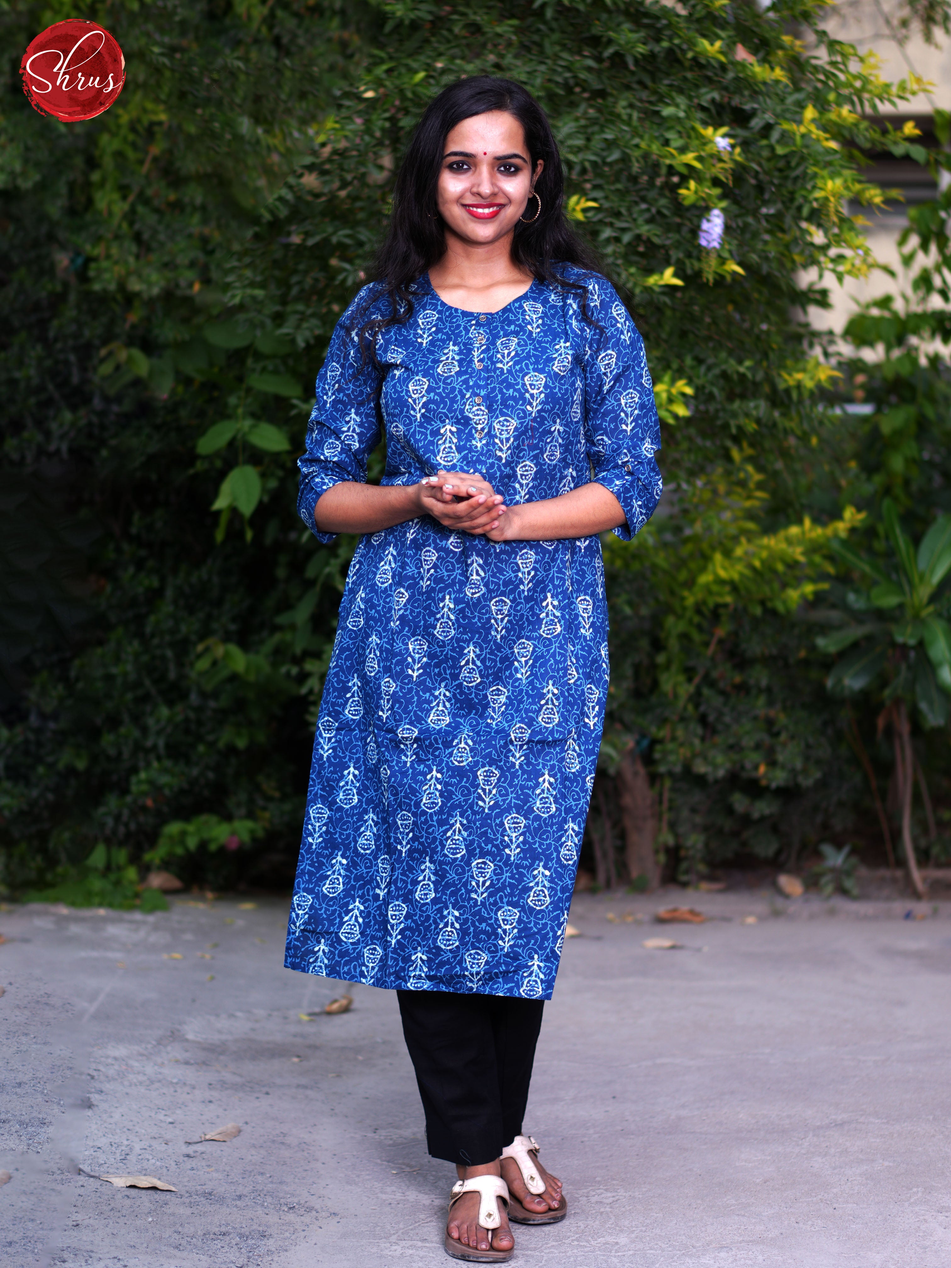 Blue -Casual Printed Readymade Kurti - Shop on ShrusEternity.com