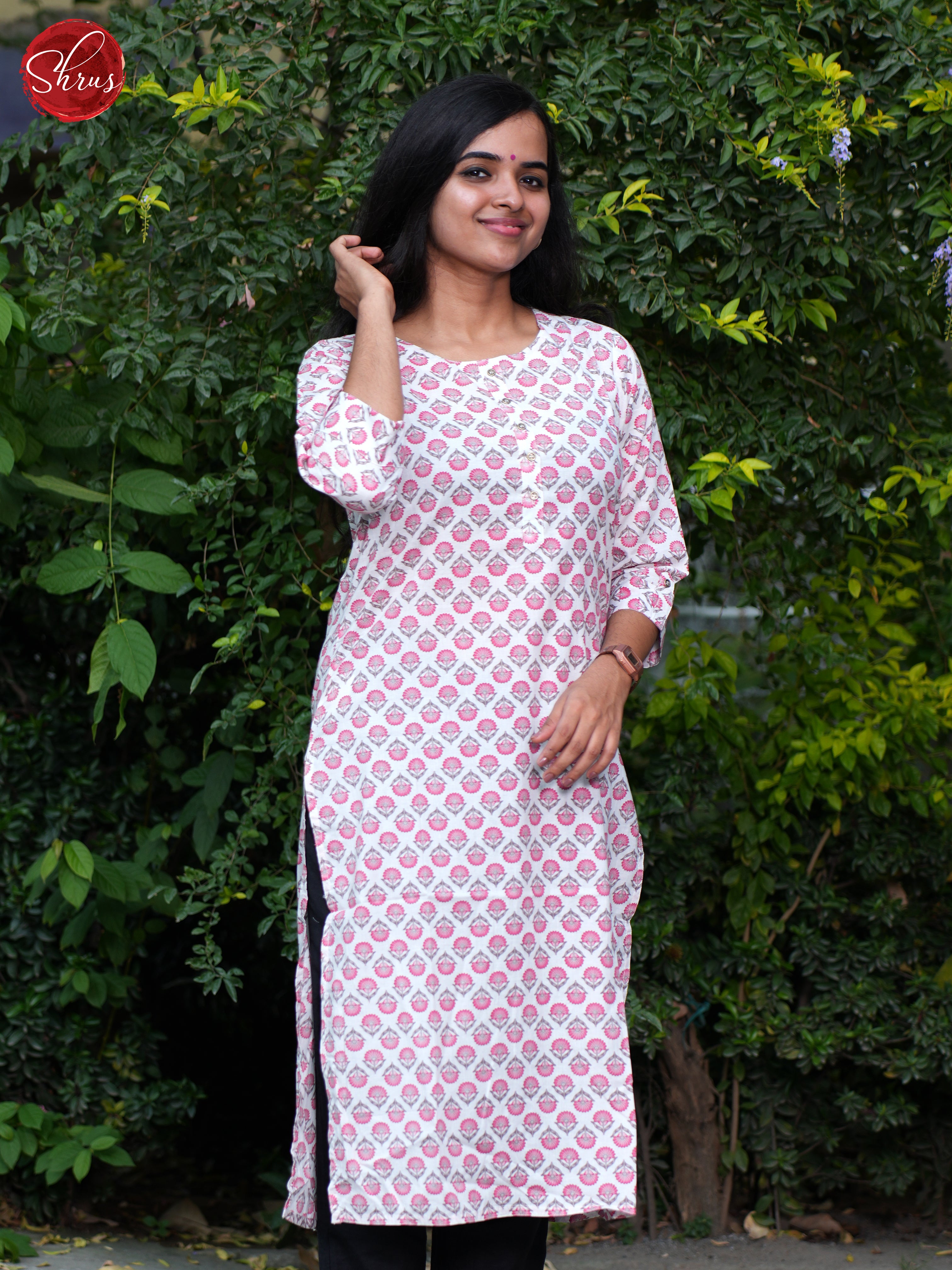 Cream & Pink - Readymade Casual Kurti - Shop on ShrusEternity.com
