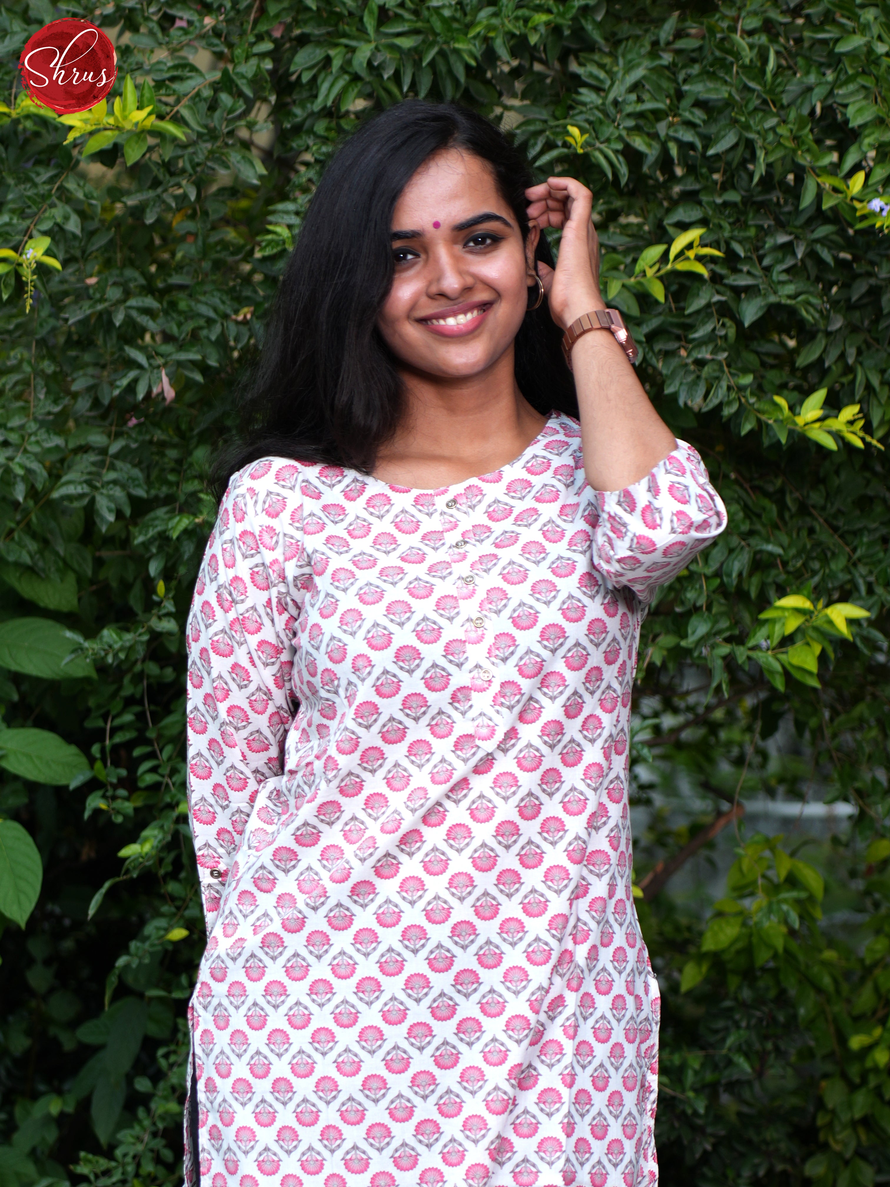 Cream & Pink - Readymade Casual Kurti - Shop on ShrusEternity.com