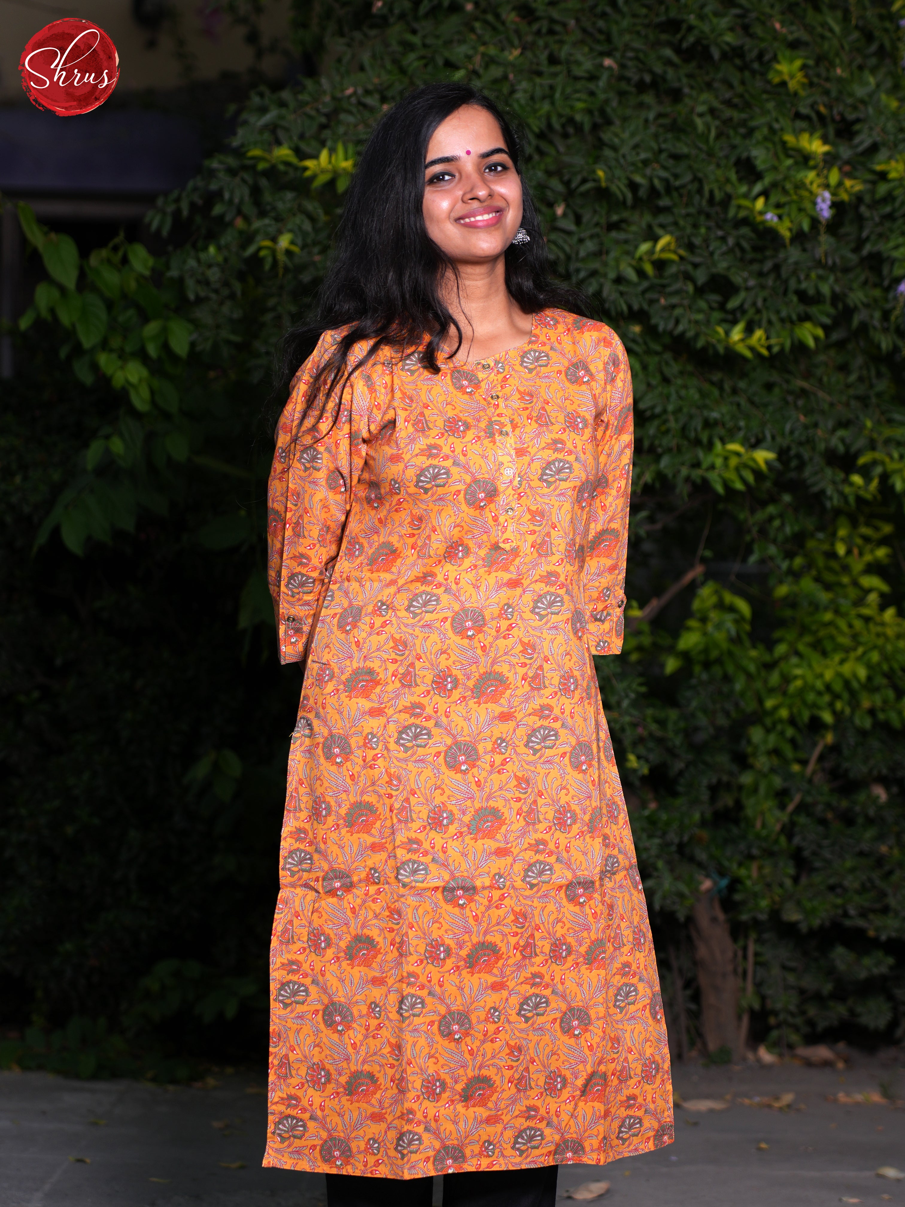 Orange - Printed Readymade Kurti - Shop on ShrusEternity.com