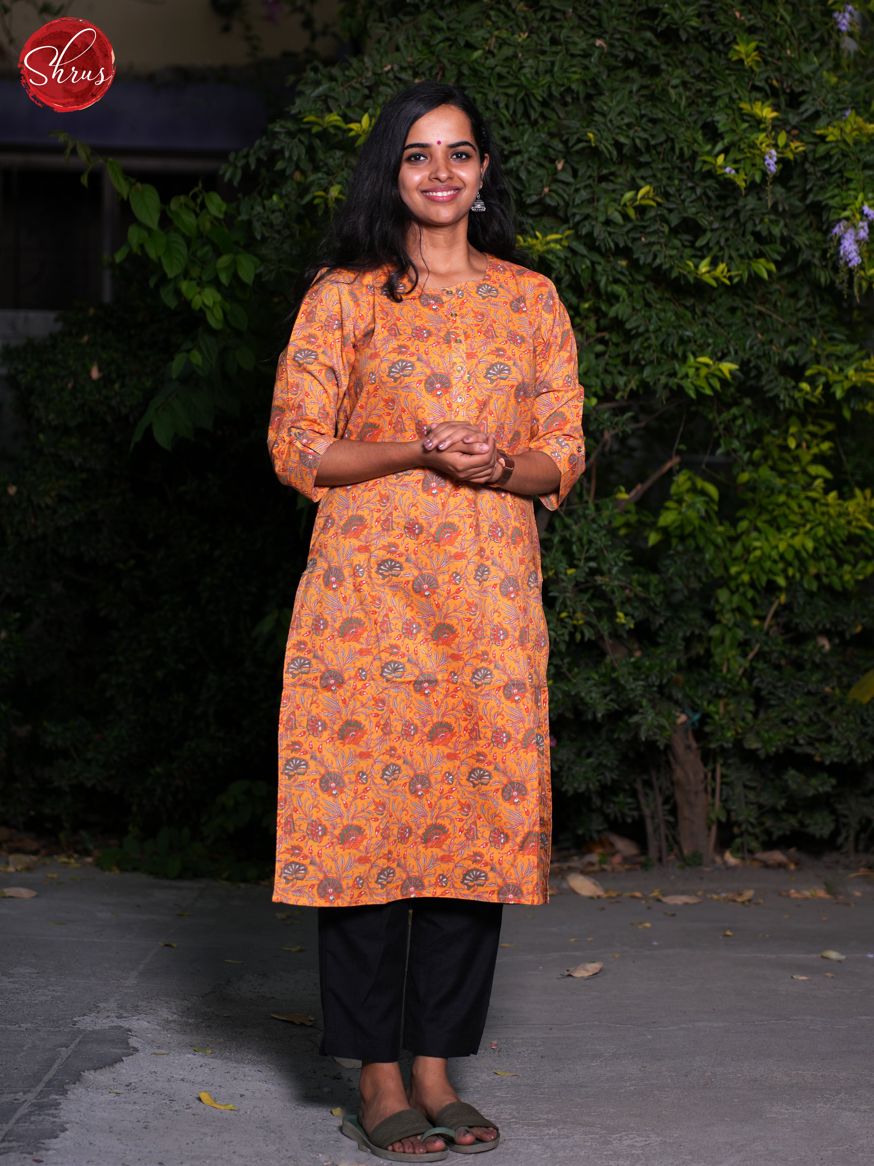 Orange - Printed Readymade Kurti - Shop on ShrusEternity.com
