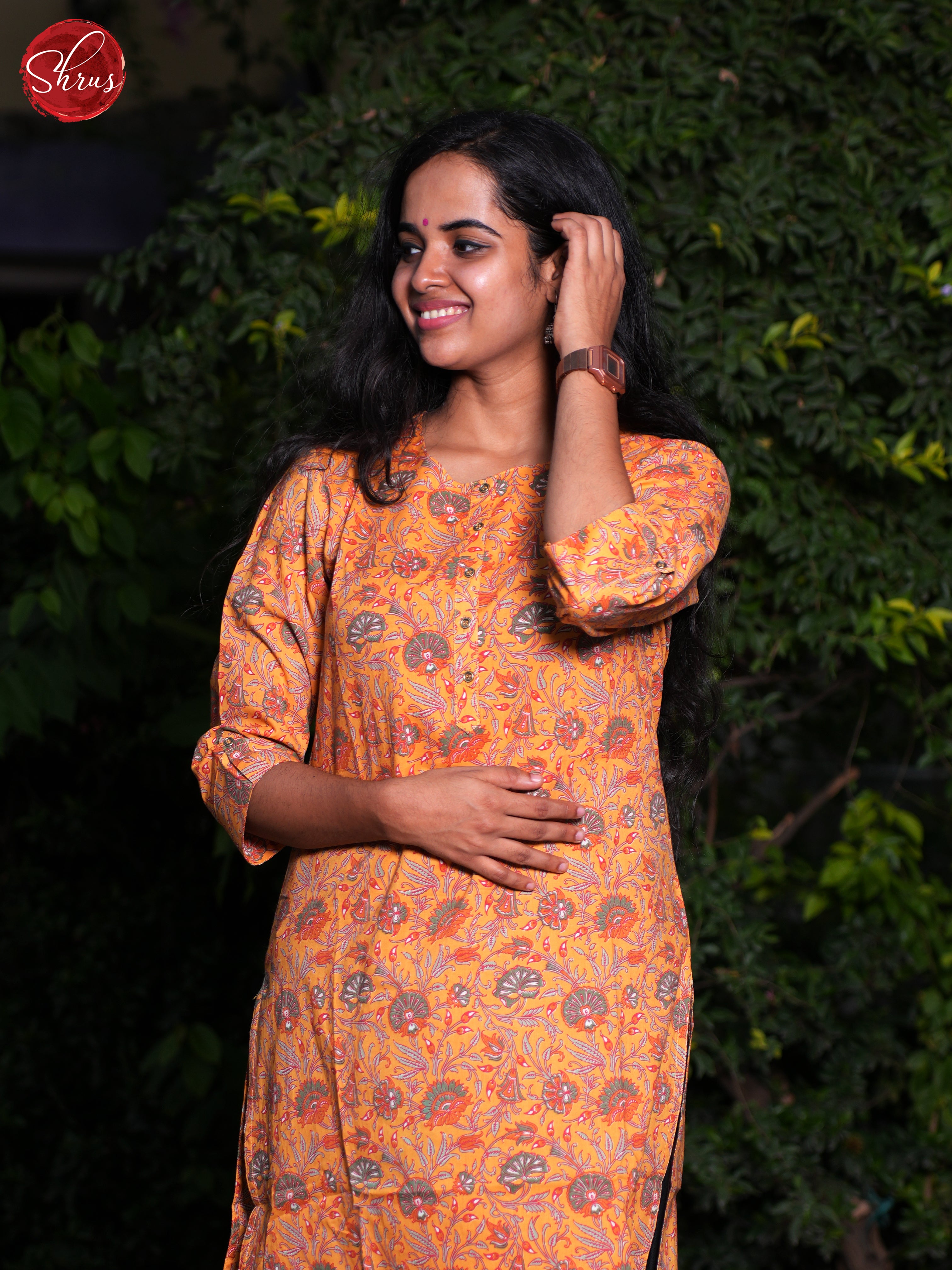 Orange - Printed Readymade Kurti - Shop on ShrusEternity.com