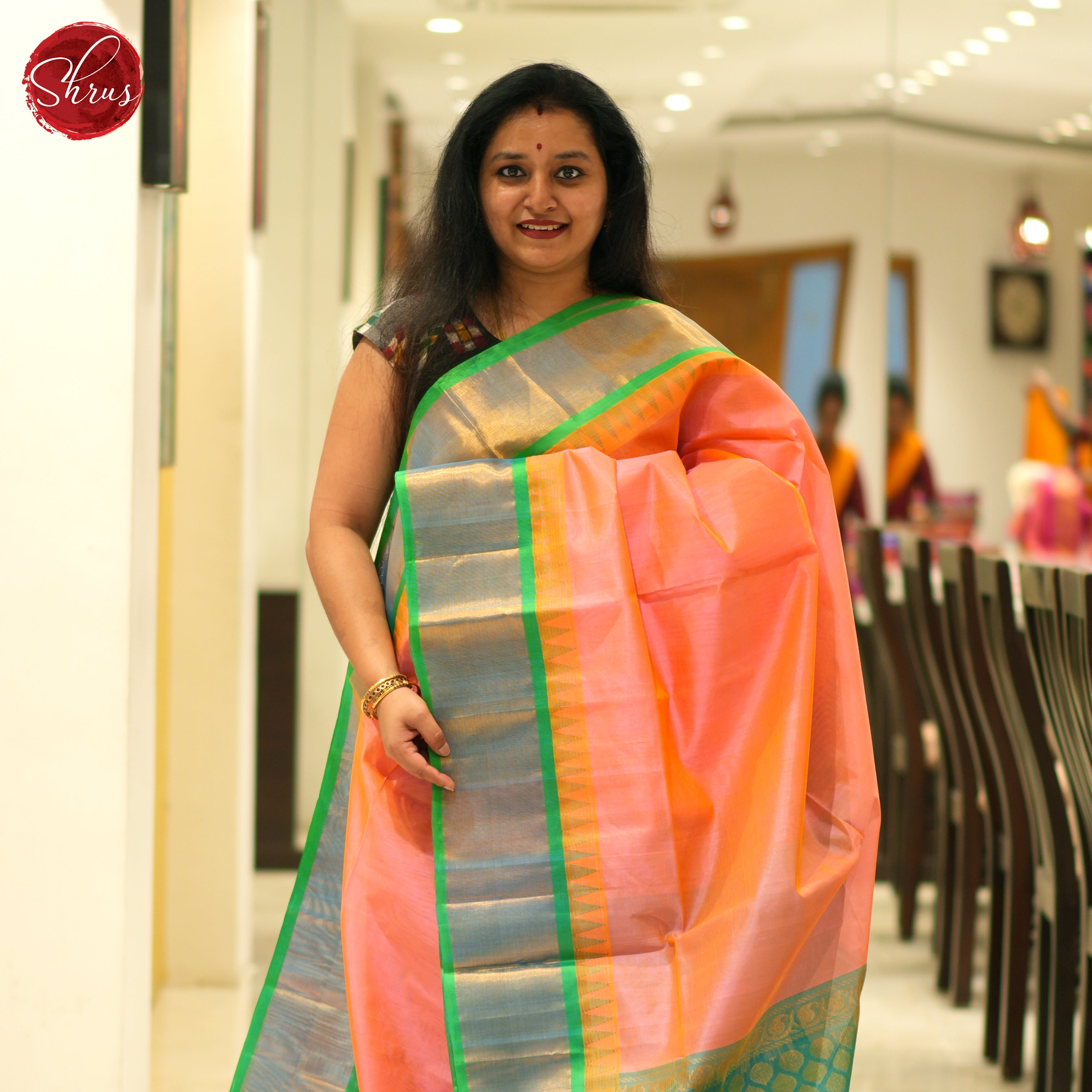 Pink And Green-silk cotton saree - Shop on ShrusEternity.com