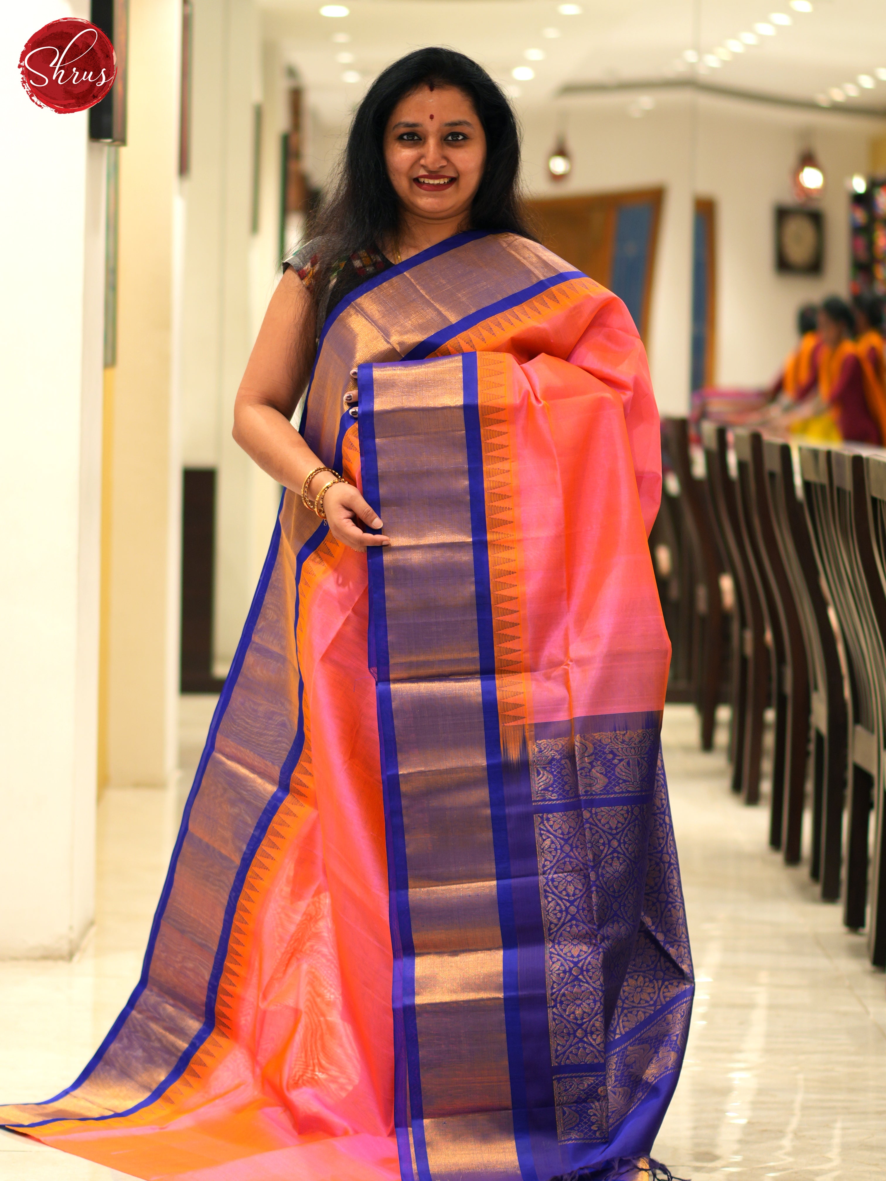 Pink And Blue-Silk Cotton Saree - Shop on ShrusEternity.com