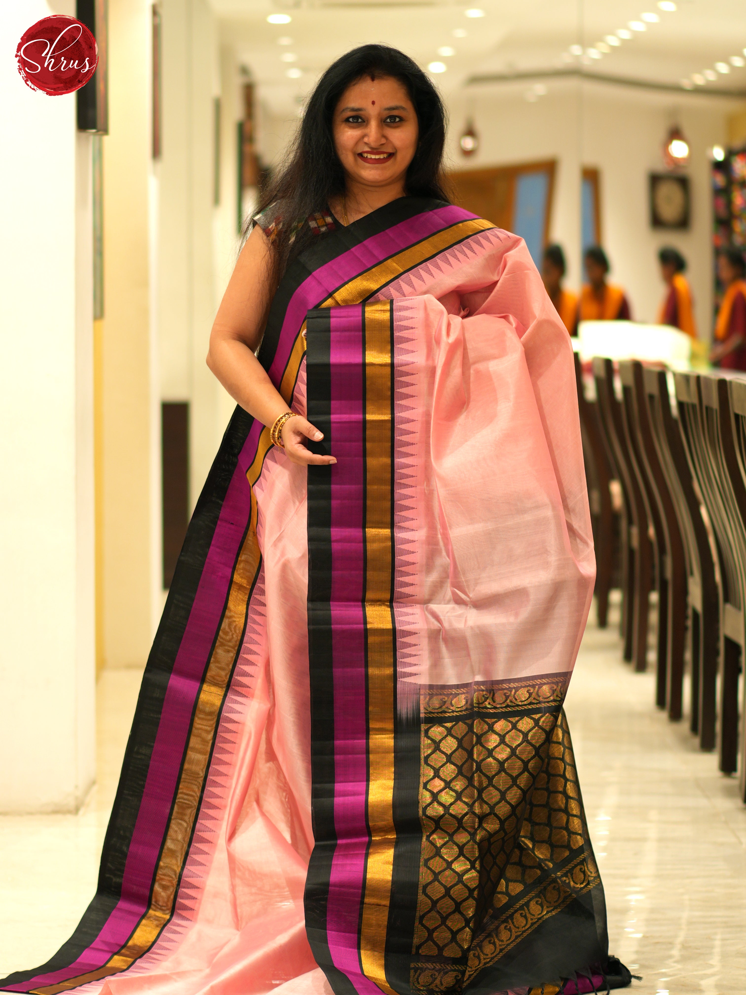 Lotus Pink And Black-Silk Cotton Saree - Shop on ShrusEternity.com