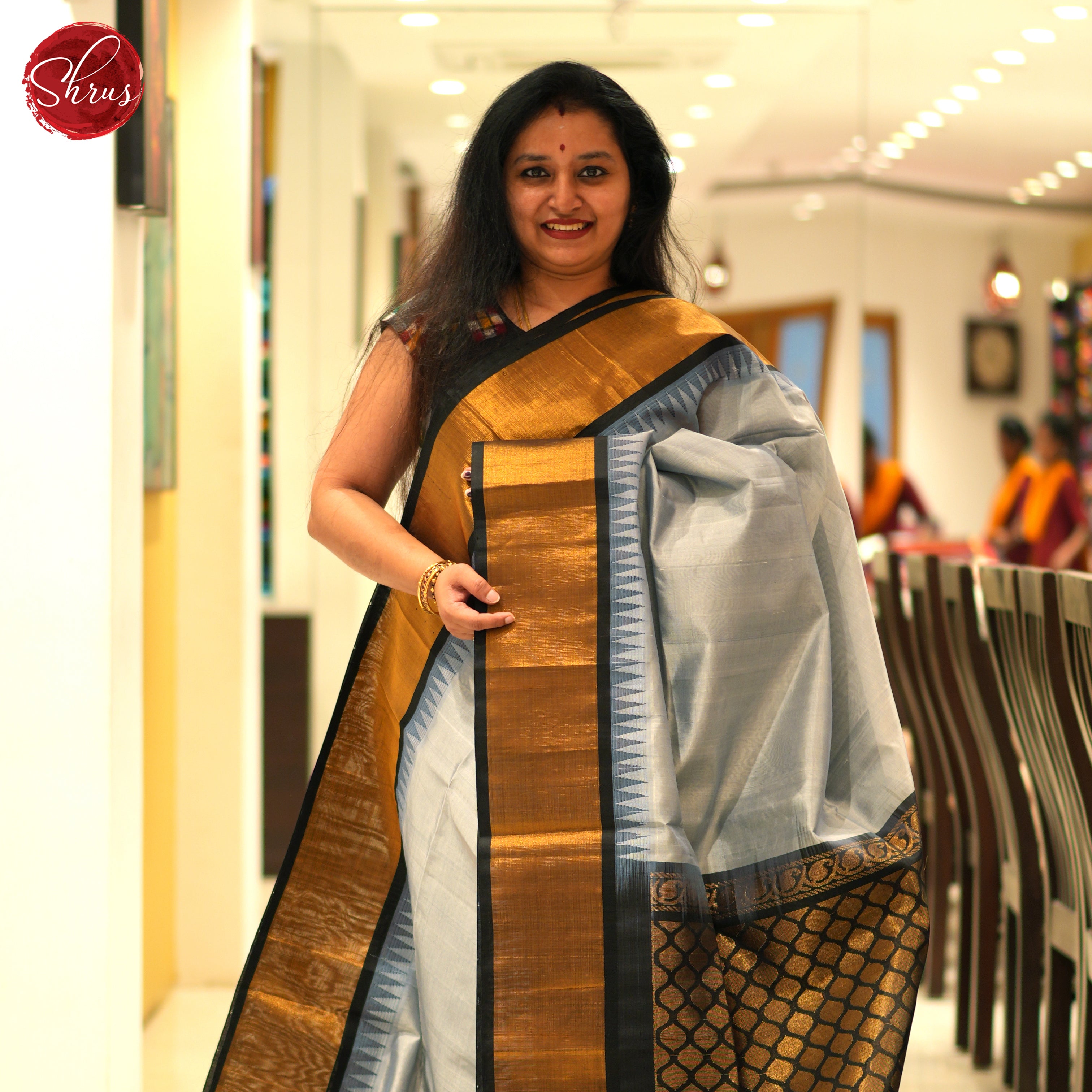 Grey And Black-Silk cotton saree - Shop on ShrusEternity.com