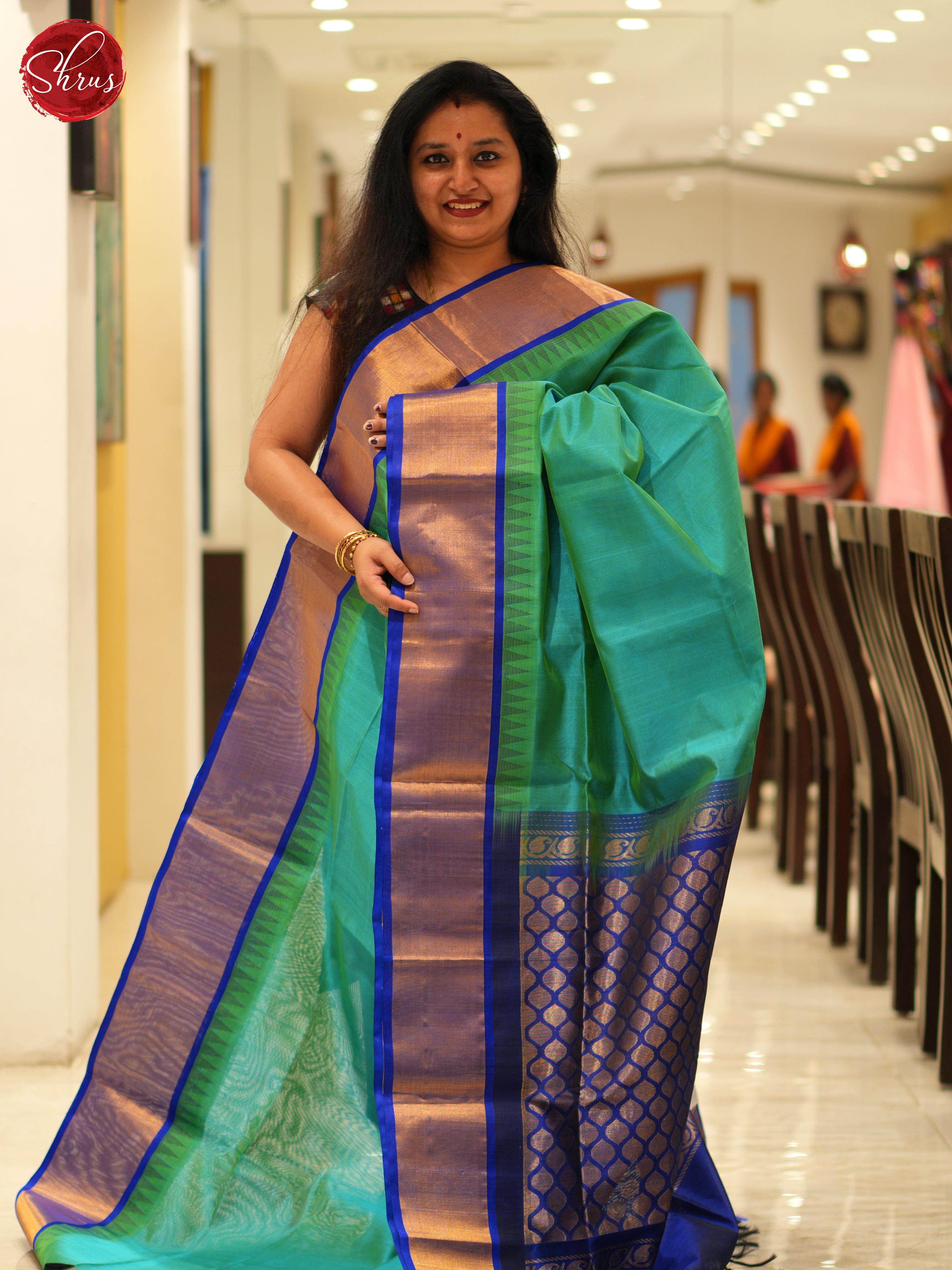 Blue & Dark Blue - Silk Cotton Saree - Shop on ShrusEternity.com