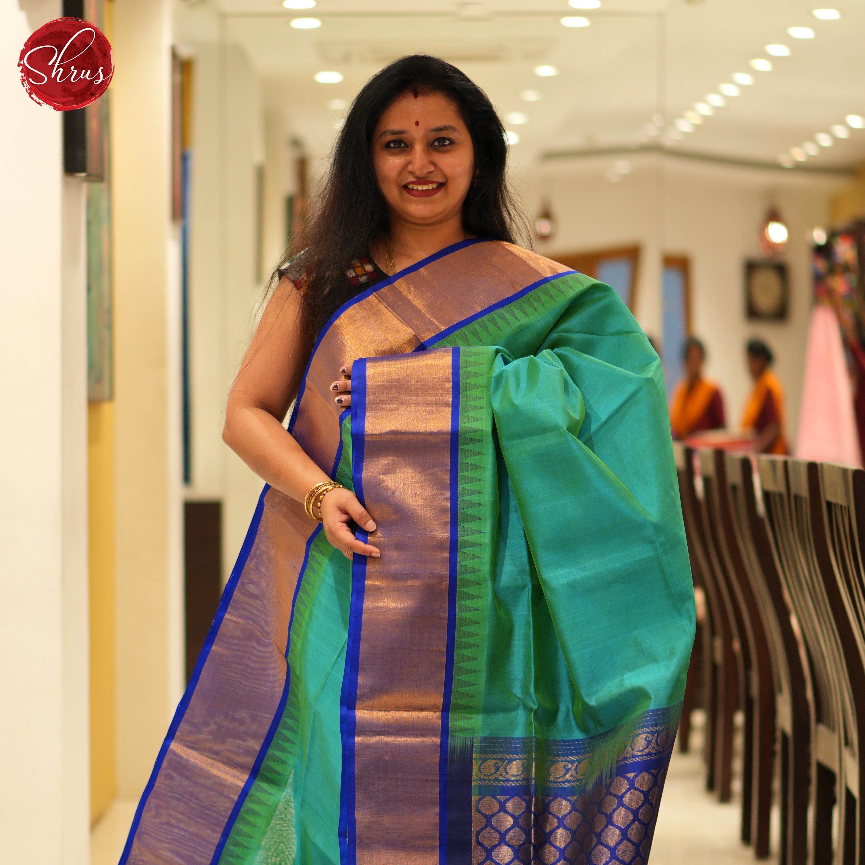 Blue & Dark Blue - Silk Cotton Saree - Shop on ShrusEternity.com