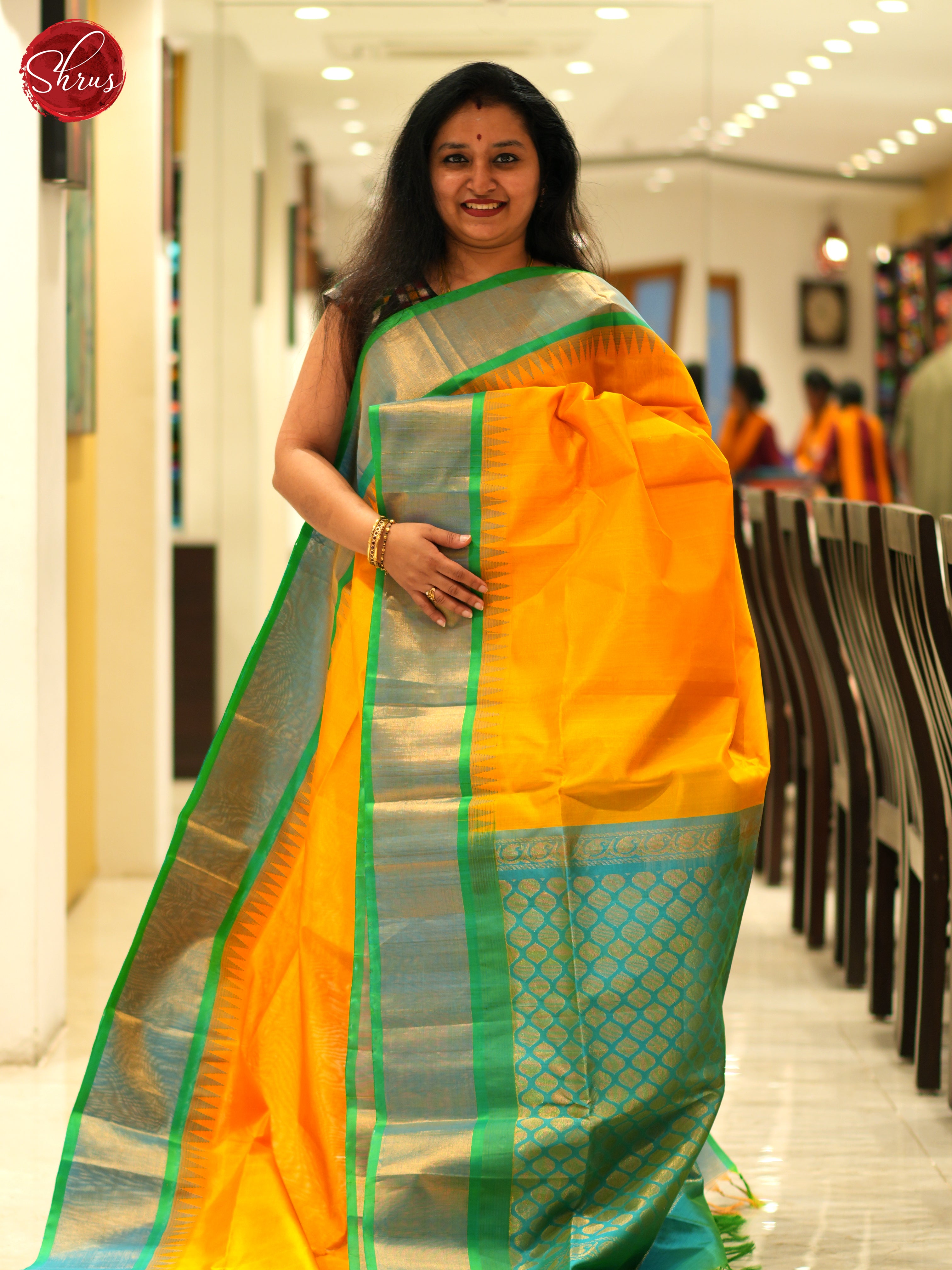 Yellow And Green- Silk cotton Saree - Shop on ShrusEternity.com