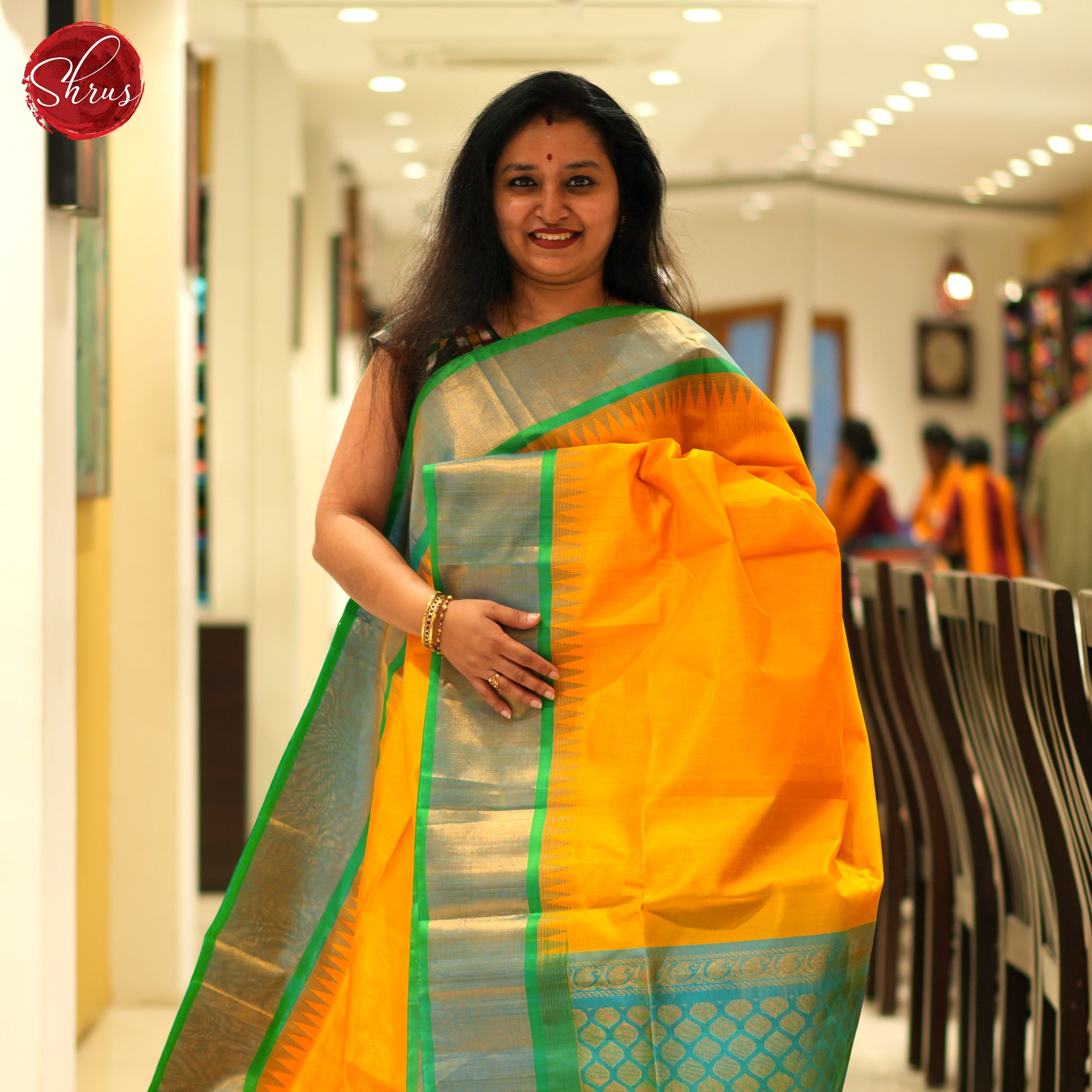 Yellow And Green- Silk cotton Saree - Shop on ShrusEternity.com