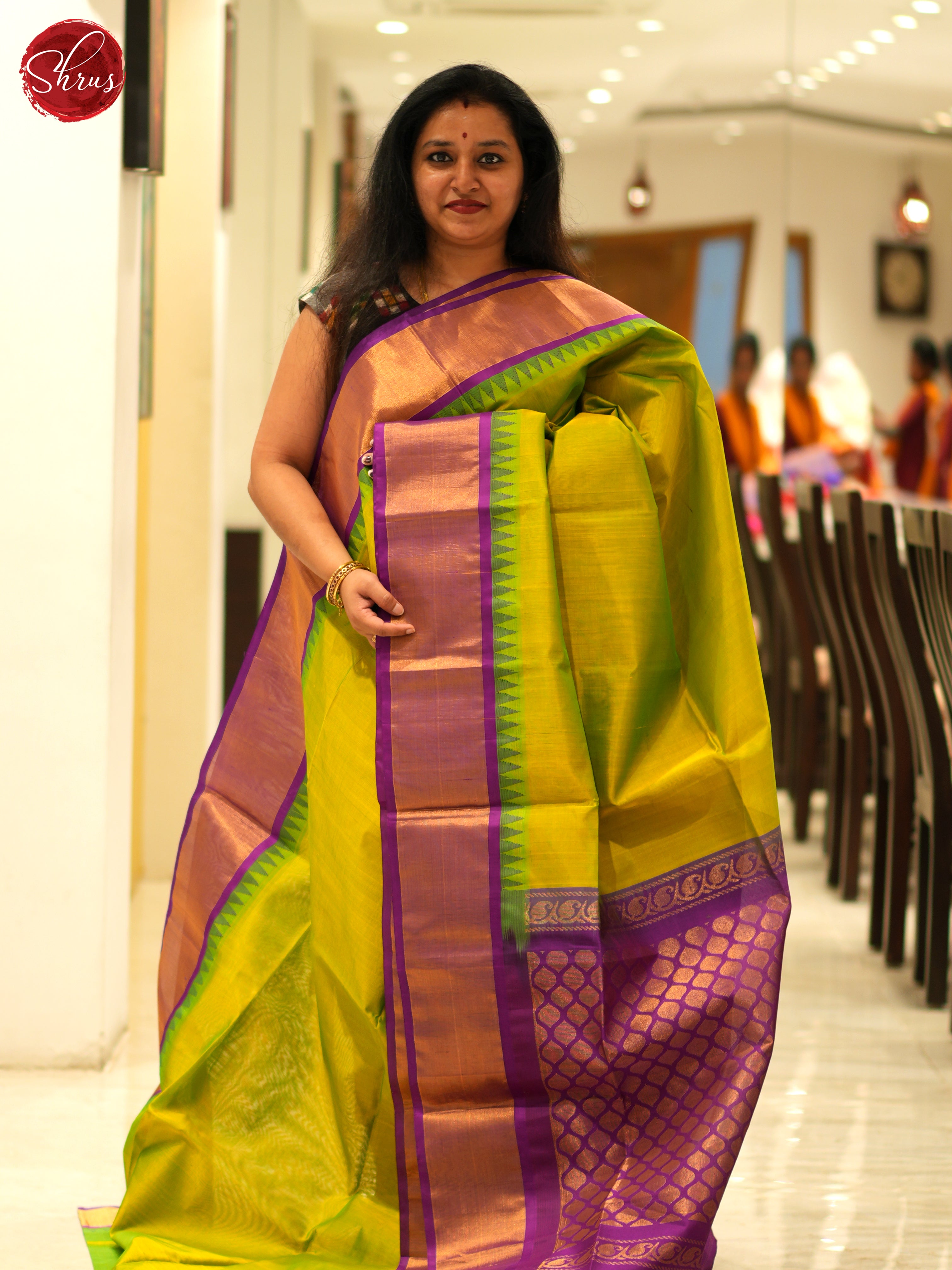 Green And Purple- Silk Cotton Saree - Shop on ShrusEternity.com