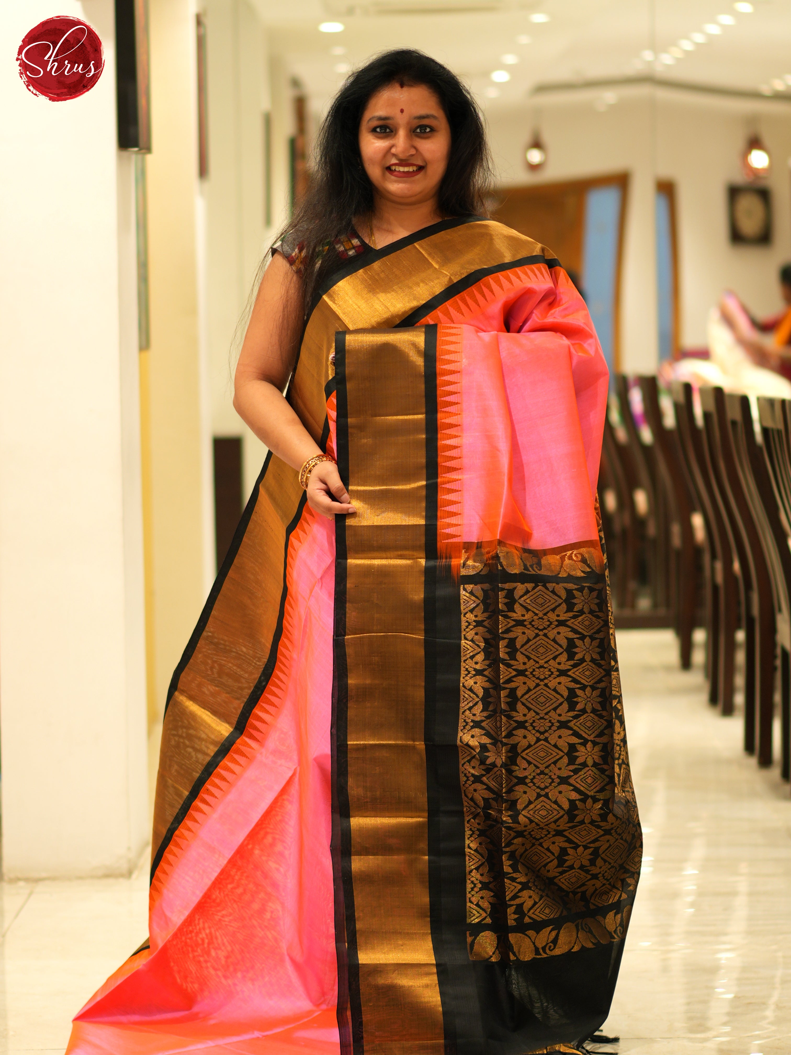 Pink And Black- Silk Cotton Saree - Shop on ShrusEternity.com