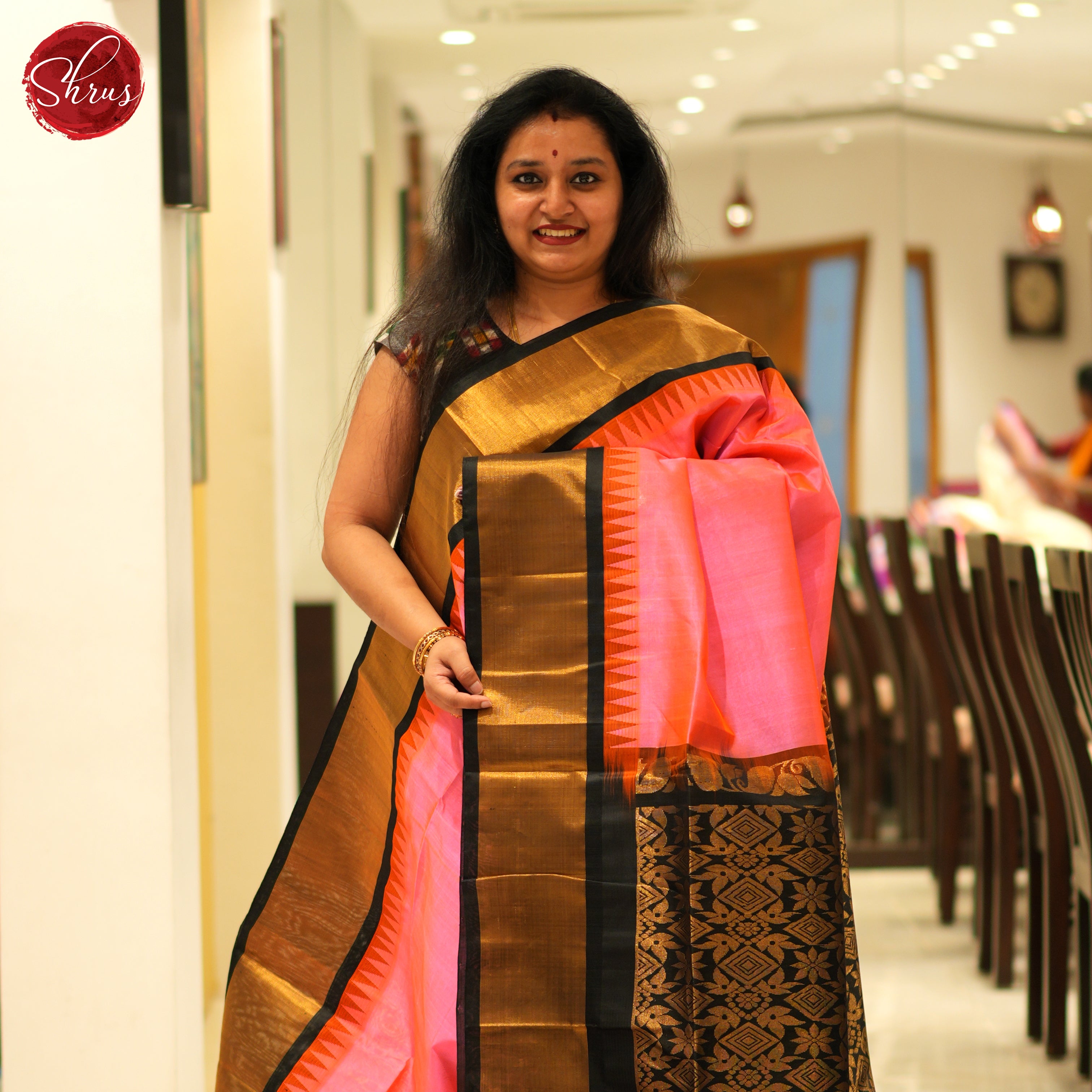 Pink And Black- Silk Cotton Saree - Shop on ShrusEternity.com