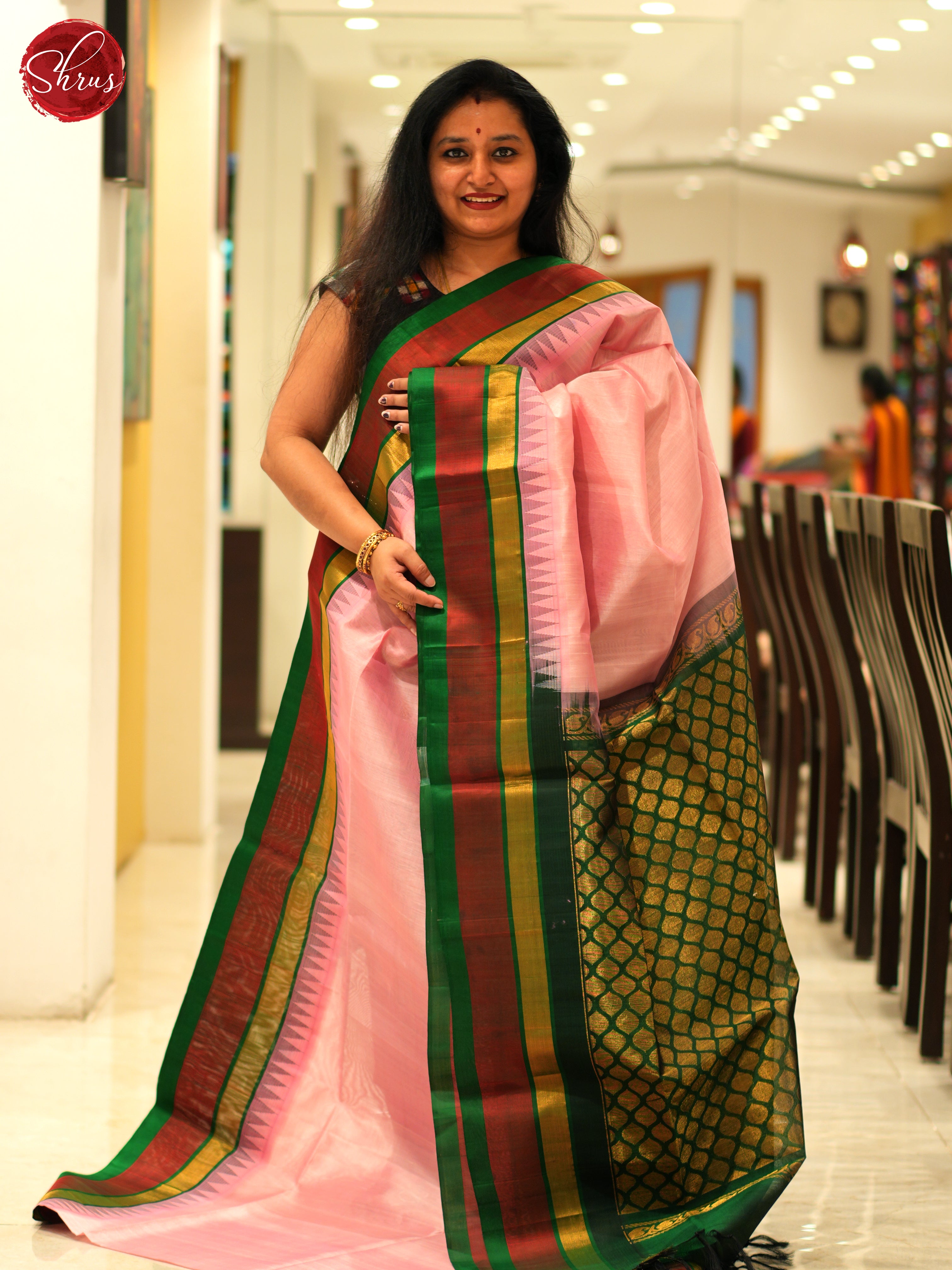 Pink And Green- Silk Cotton Saree - Shop on ShrusEternity.com