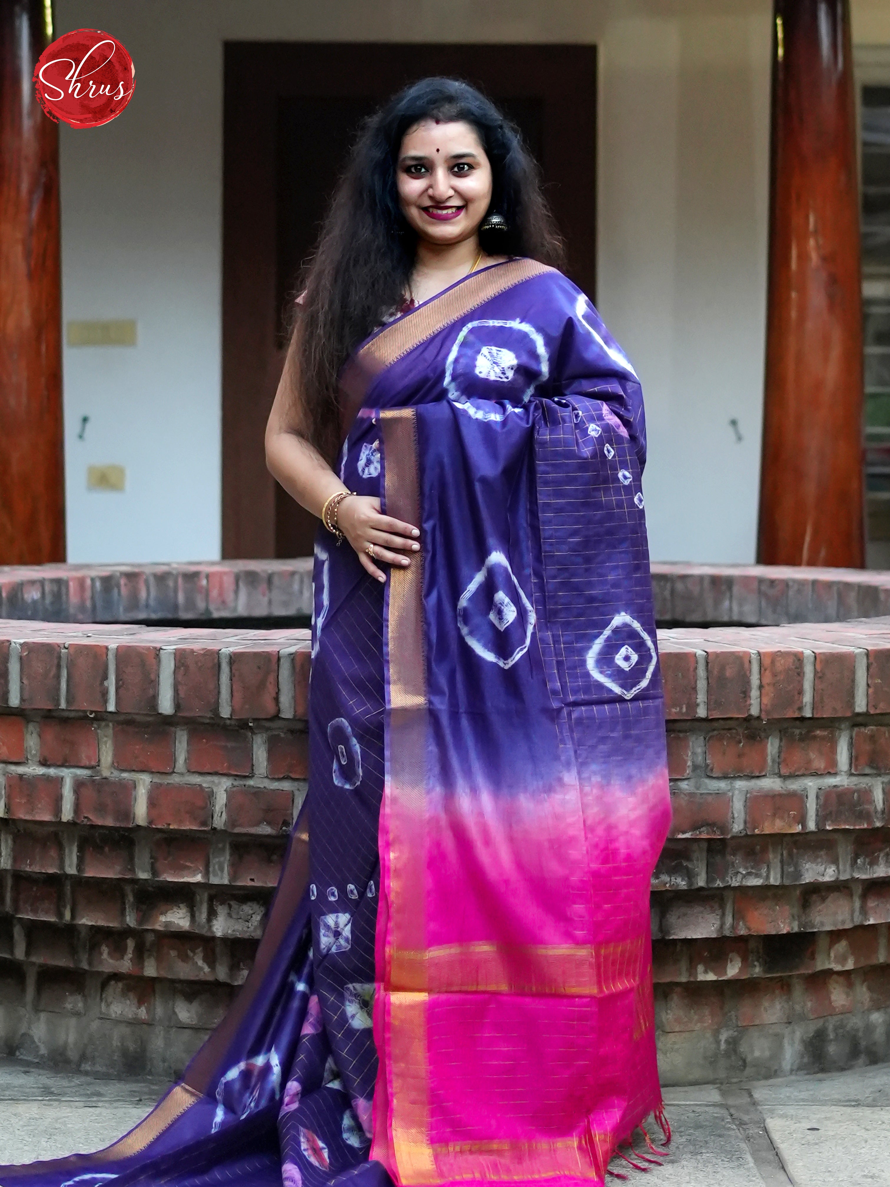 Blue & Pink - Shibori Saree - Shop on ShrusEternity.com