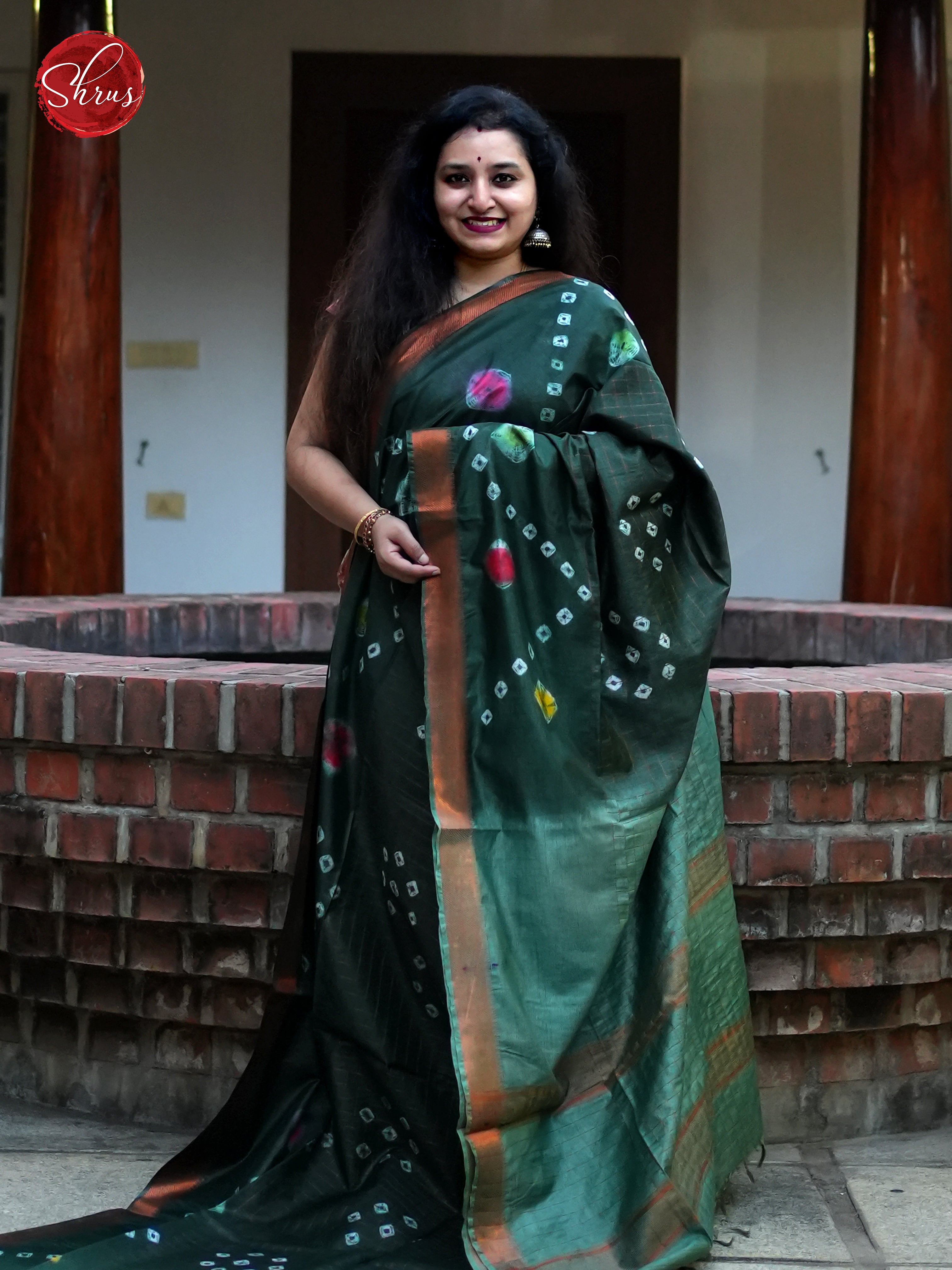 Dark Green & Teal - Shibori Saree - Shop on ShrusEternity.com