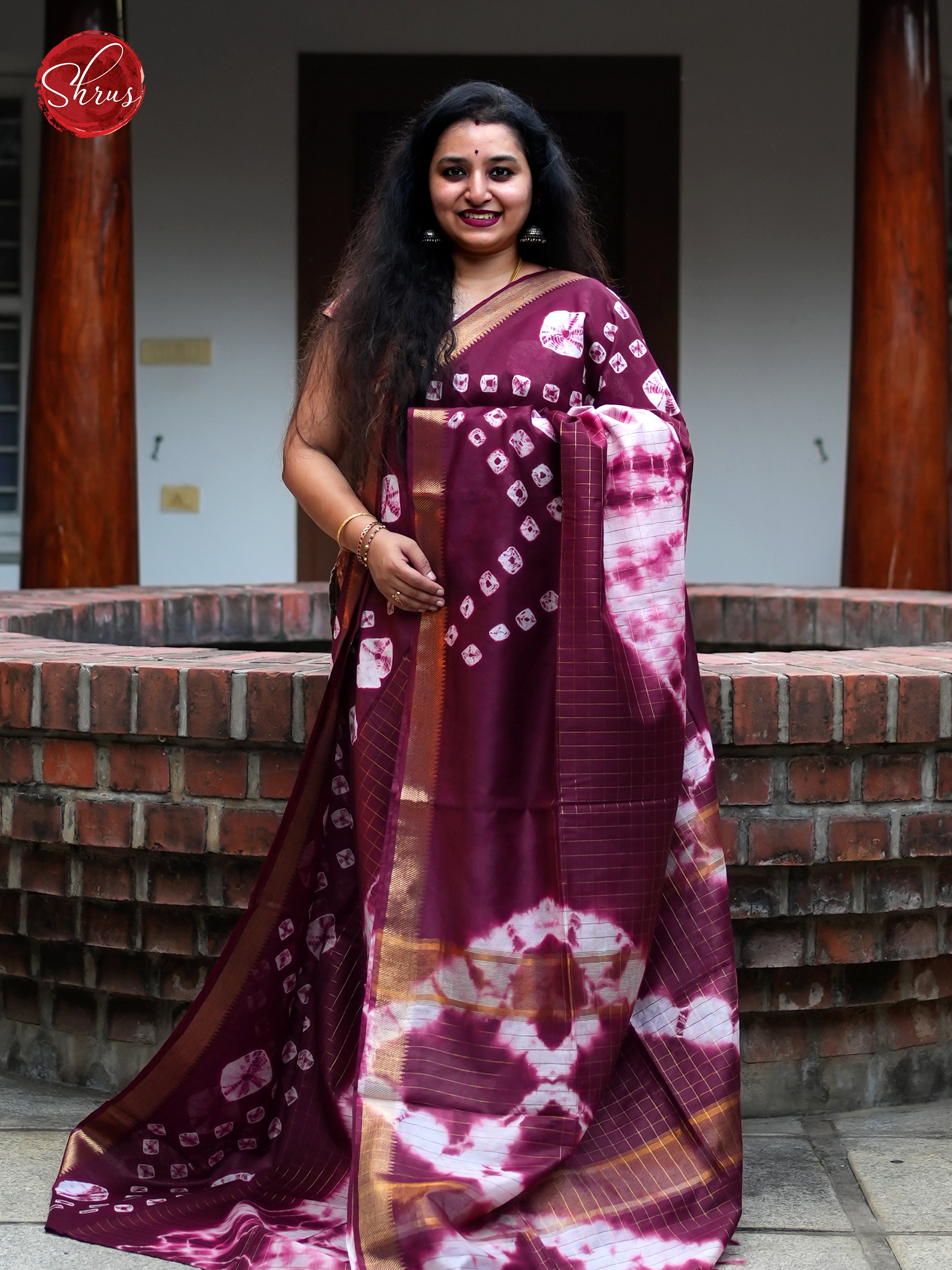 Cream & Wine- Shibori Saree - Shop on ShrusEternity.com