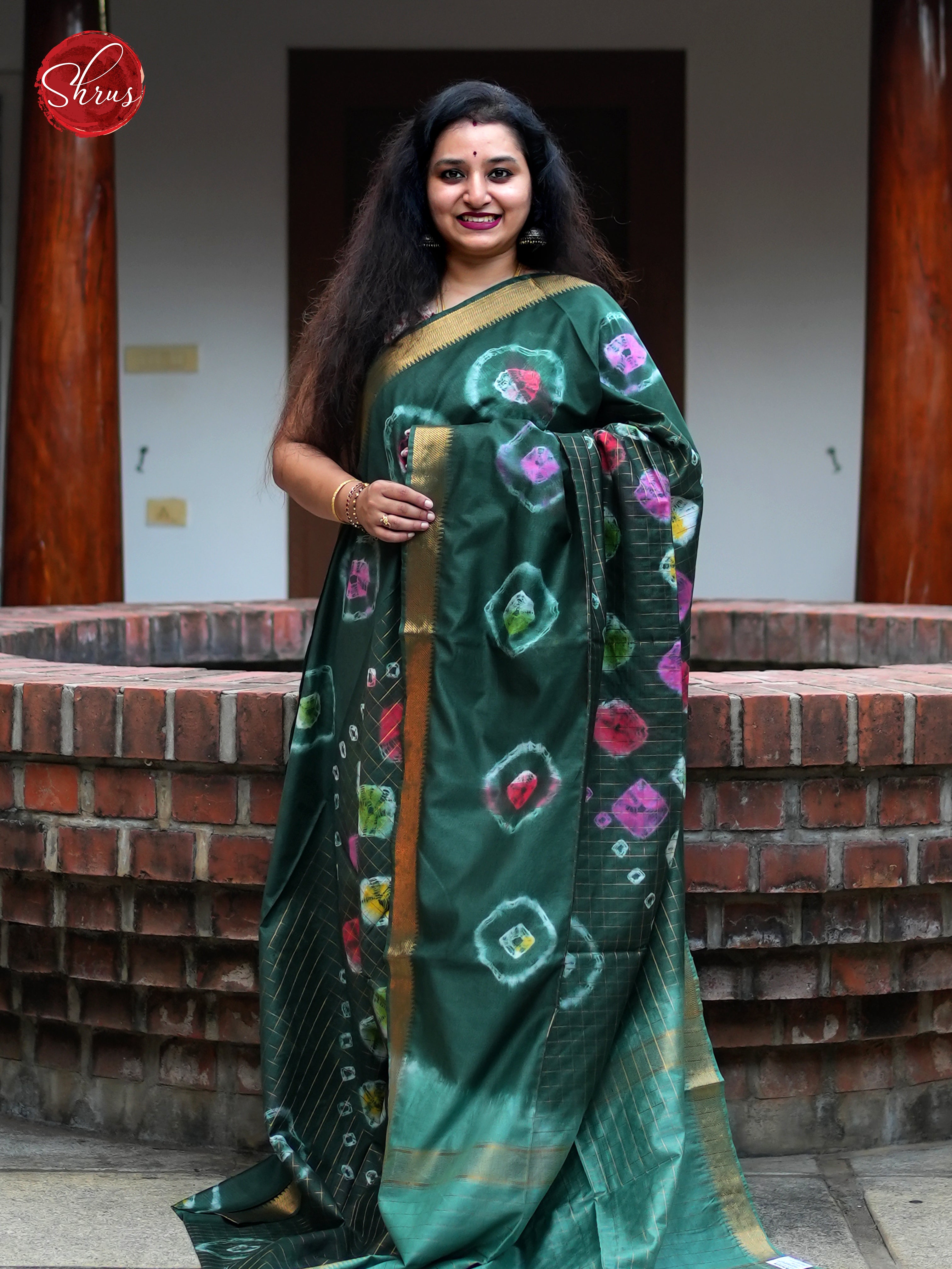 Dark Green & Green - Shibori Saree - Shop on ShrusEternity.com