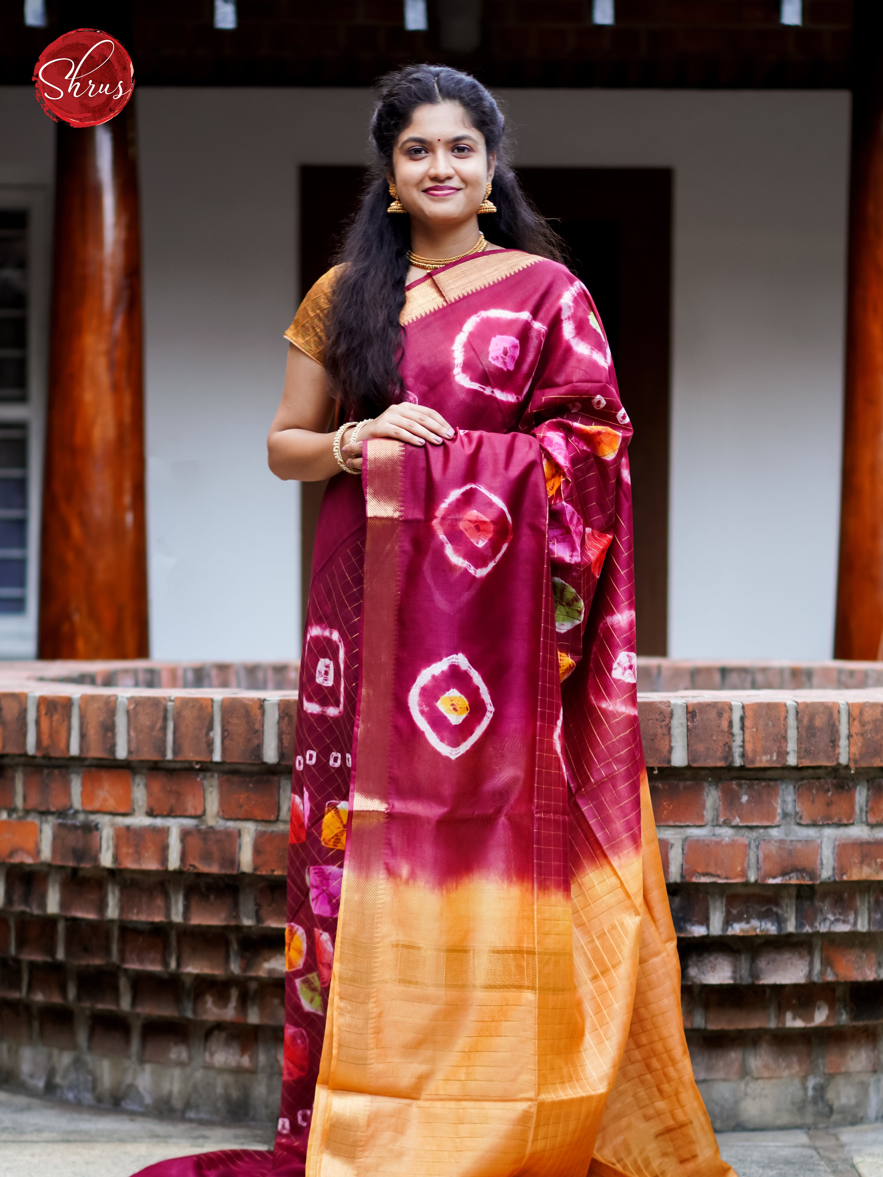 Maroon & Orange - Shibori Saree - Shop on ShrusEternity.com