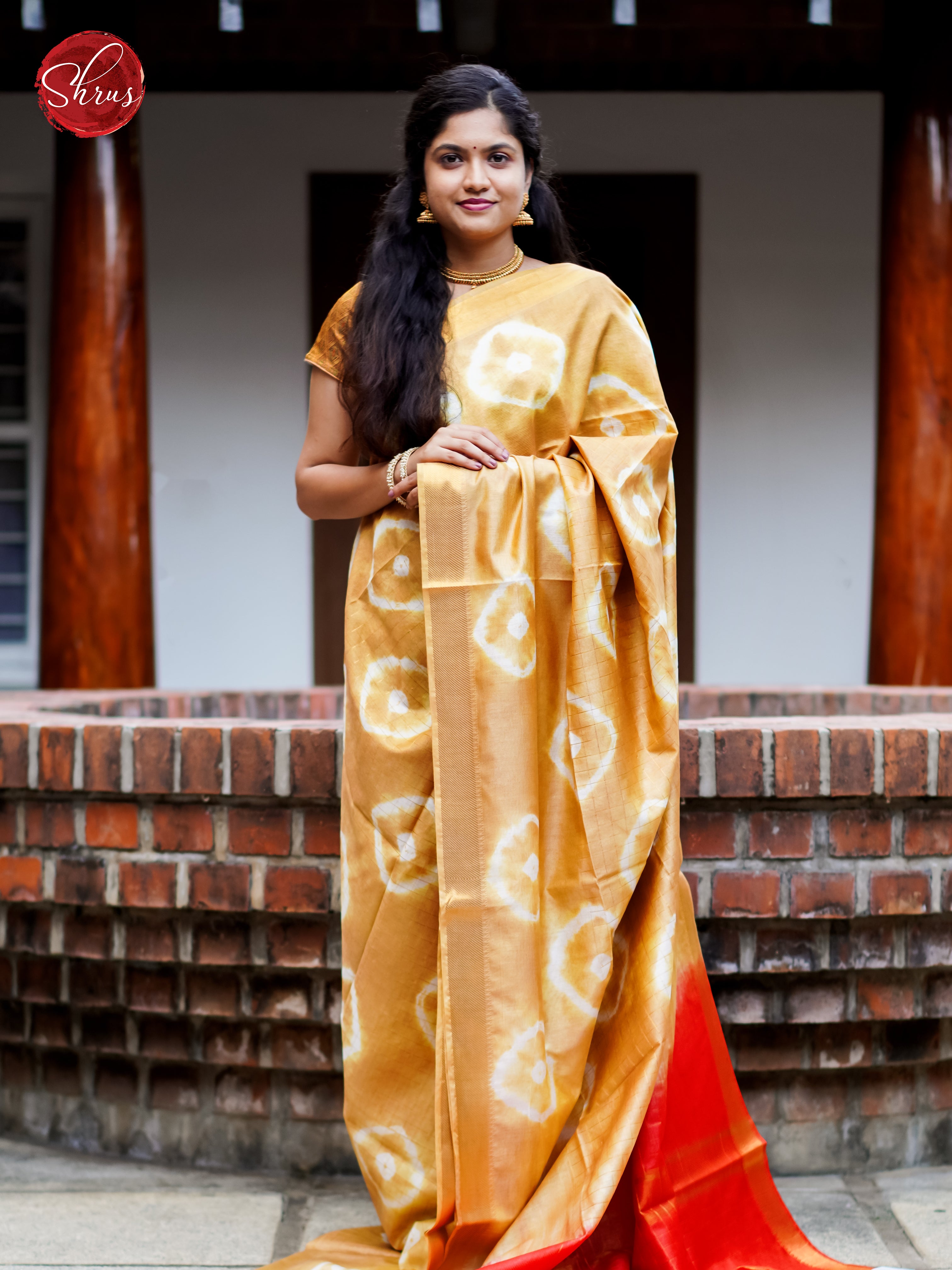 Sandal & Red - Shibori Saree - Shop on ShrusEternity.com